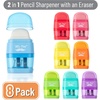 image:imageMr Pen Pencil Sharpener amp Eraser 4 Pack  2in1 Manual Sharpeners with Canister 2 Sharpening Holes for Standard amp Jumbo Pencils Colorful Dual Hole Design for SchoolBright Colors