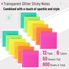 image:imageMr Pen Transparent Glitter Sticky Notes 3x3 12 Pads 600 Sheets  Colorful Plastic Glitter Sticky Notes Bulk SelfStick Note Pads for Women Office School Home Study amp OrganizationVivid Palette