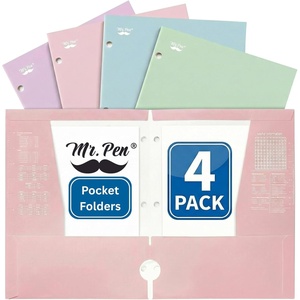 image:imageMr Pen 4Pocket Folders 4 Pack 125 x 95 Pastel Colors  TearResistant Paper Folders with Pockets 3 Holes Punched High CapacityPastel