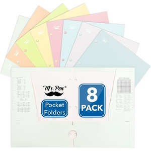 image:imageMr Pen 4Pocket Folders 8 Pack 125 x 95 Pastel Colors TearResistant Paper Folders with Pockets 3 Holes Punched High Capacity Includes Rulers and Conversion Charts for Binder Organization