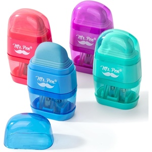 image:imageMr Pen Pencil Sharpener amp Eraser 4 Pack  2in1 Manual Sharpeners with Canister 2 Sharpening Holes for Standard amp Jumbo Pencils Colorful Dual Hole Design for SchoolColorful Eraser