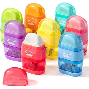 image:imageMr Pen Pencil Sharpener amp Eraser 4 Pack  2in1 Manual Sharpeners with Canister 2 Sharpening Holes for Standard amp Jumbo Pencils Colorful Dual Hole Design for SchoolBright Colors
