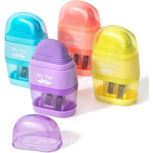 image:imageMr Pen Pencil Sharpener amp Eraser 4 Pack  2in1 Manual Sharpeners with Canister 2 Sharpening Holes for Standard amp Jumbo Pencils Colorful Dual Hole Design for SchoolMacaron Colors
