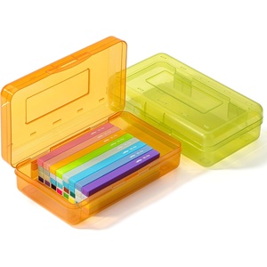image:imageMr Pen Plastic Pencil Case Box 6 Pack  Large Crayon Marker Pen Organizer Bulk Plastic Bead Organizing Container with SnapTight Lids Clear Craft Storage BoxesGreen  Orange