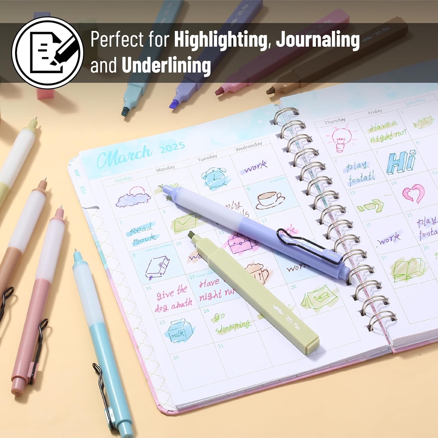 image:imageMr Pen Aesthetic Highlighter and Pen Set with Case 10 Pack  Bible Highlighters amp Cute Pens Refills With Colored amp Soft Tip No Bleed for Bible Study Journaling Planner Notes