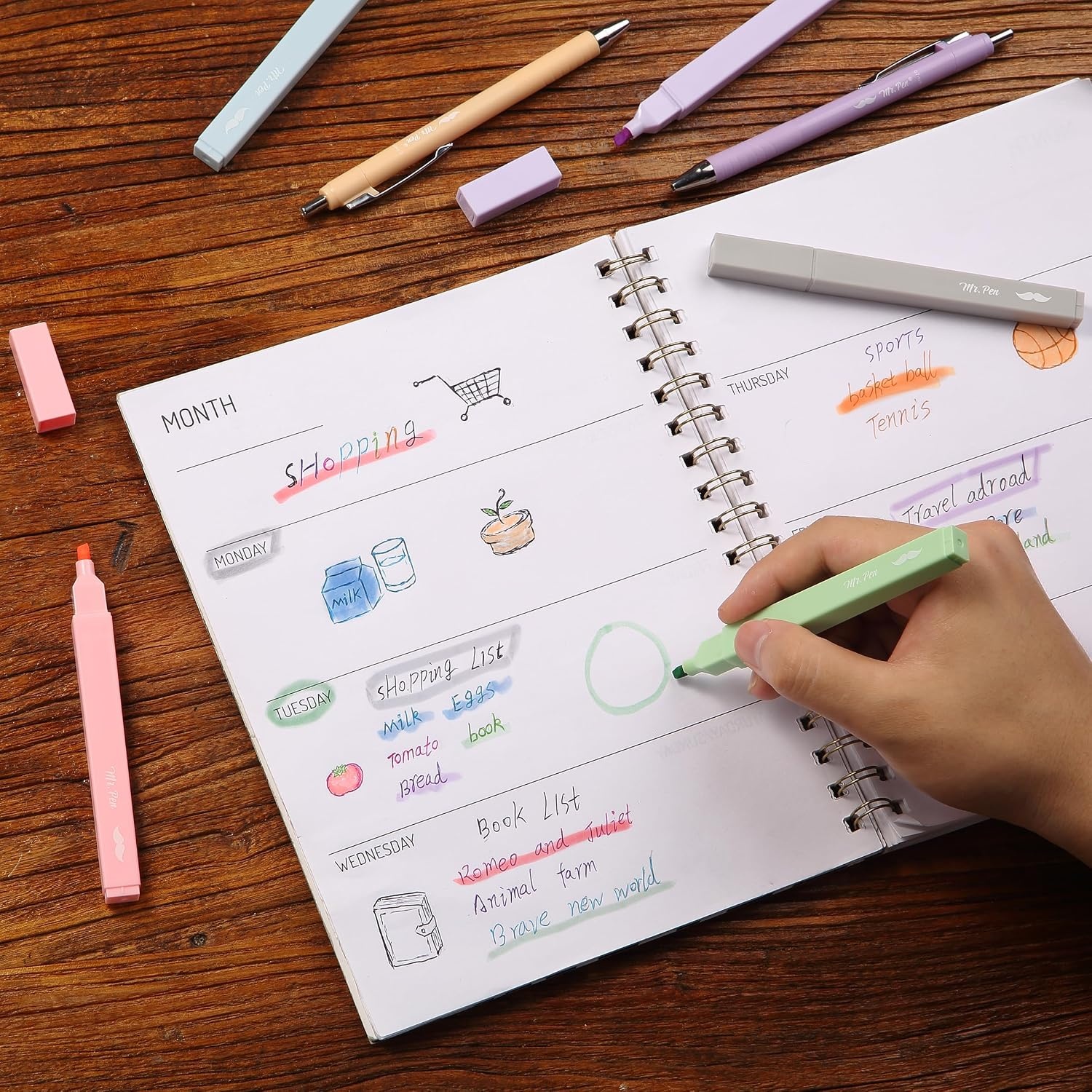 image:imageMr Pen Aesthetic Highlighters and Ballpoint Pens No Bleed 12 Pack  Assorted Colors Bible Highlighters and Pens No Bleed Fast Dry and No Smear for Bible Journaling Planner School Supplies