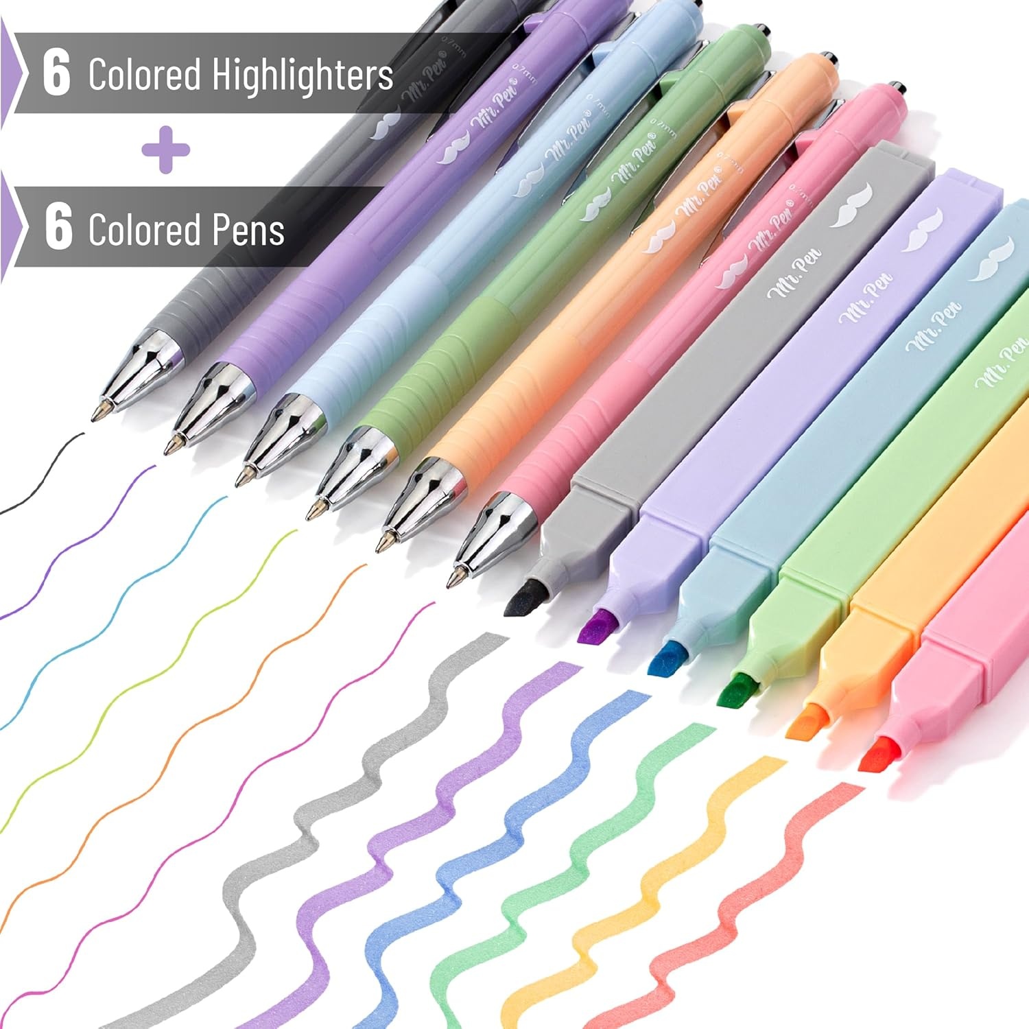 image:imageMr Pen Aesthetic Highlighters and Ballpoint Pens No Bleed 12 Pack  Assorted Colors Bible Highlighters and Pens No Bleed Fast Dry and No Smear for Bible Journaling Planner School Supplies