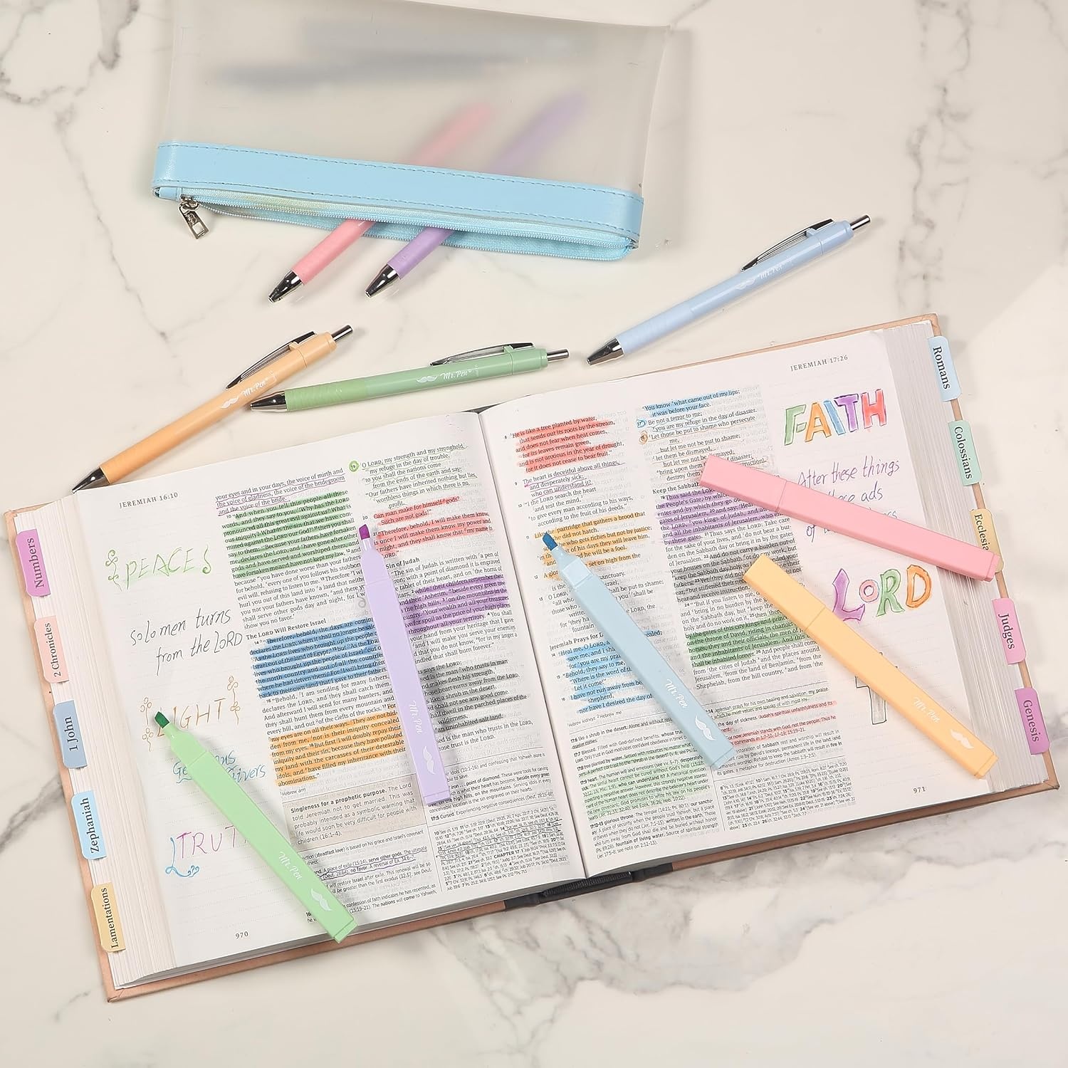 image:imageMr Pen Aesthetic Highlighters and Ballpoint Pens No Bleed 12 Pack  Assorted Colors Bible Highlighters and Pens No Bleed Fast Dry and No Smear for Bible Journaling Planner School Supplies