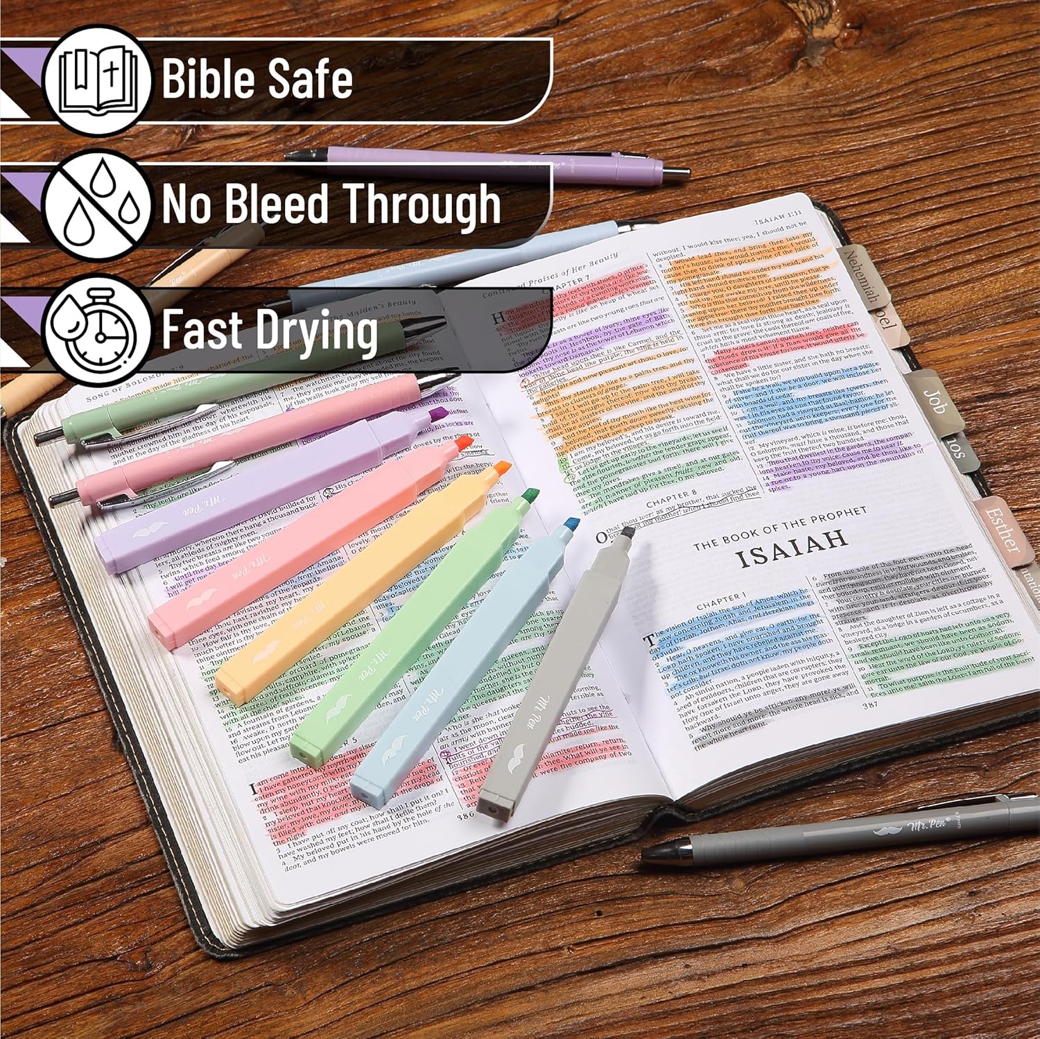 image:imageMr Pen Aesthetic Highlighters and Ballpoint Pens No Bleed 12 Pack  Assorted Colors Bible Highlighters and Pens No Bleed Fast Dry and No Smear for Bible Journaling Planner School Supplies