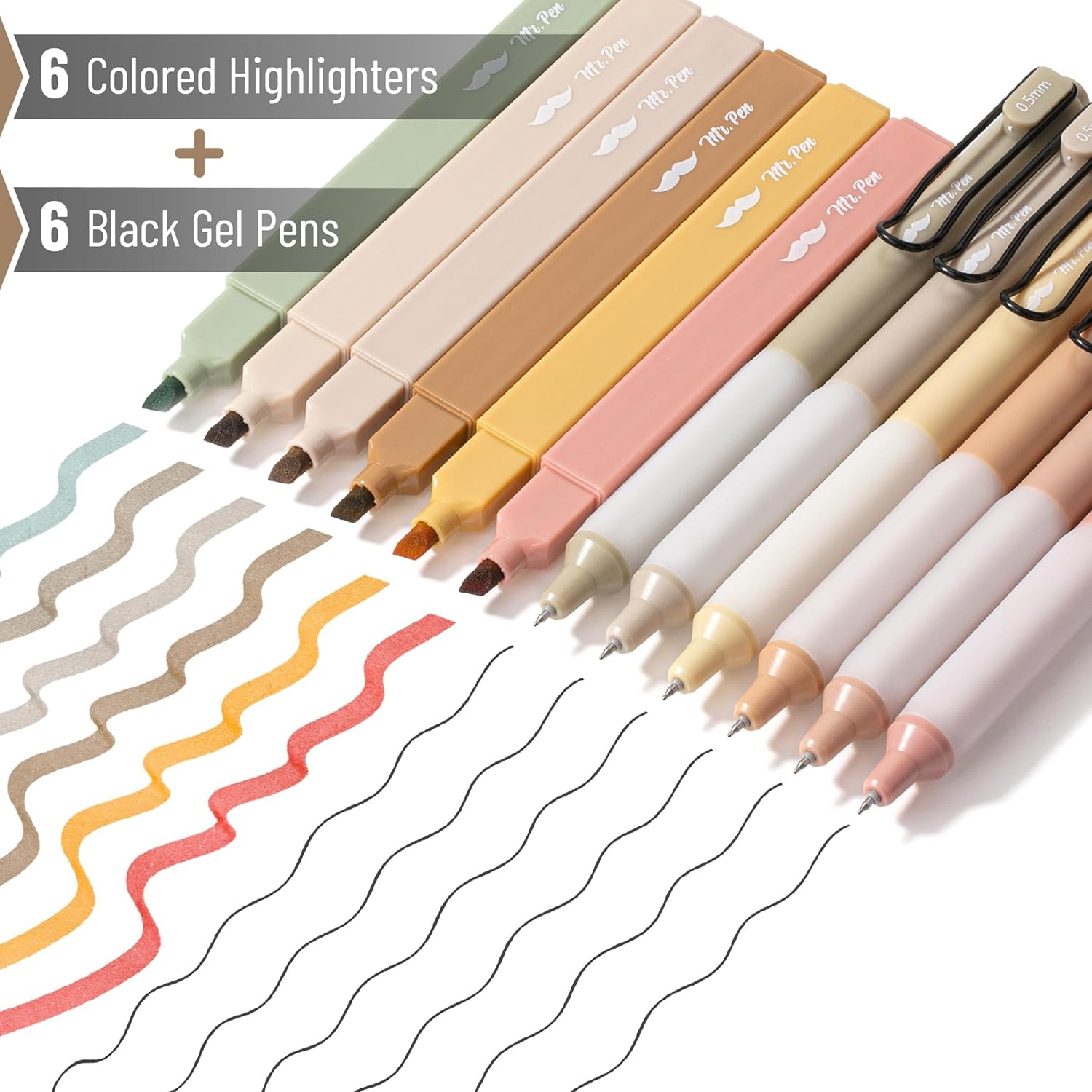 image:imageMr Pen Aesthetic Highlighters and Gel Pens 12 Pack  Assorted Colors Bible Highlighters No Bleed Assorted Ink Gel Pens Fast Dry and No Smear for Bible Journaling PlannerEarthy