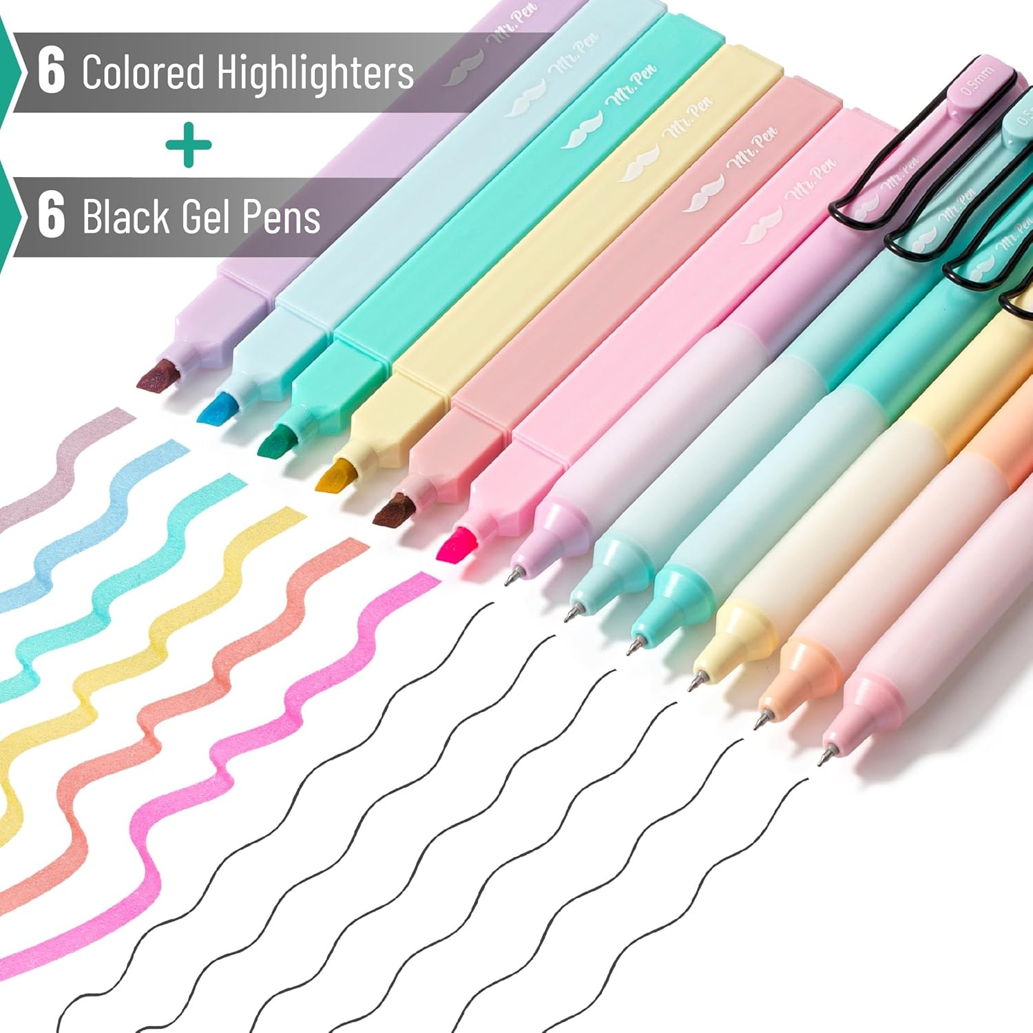 image:imageMr Pen Aesthetic Highlighters and Gel Pens 12 Pack  Assorted Colors Bible Highlighters No Bleed Assorted Ink Gel Pens Fast Dry and No Smear for Bible Journaling PlannerPastel