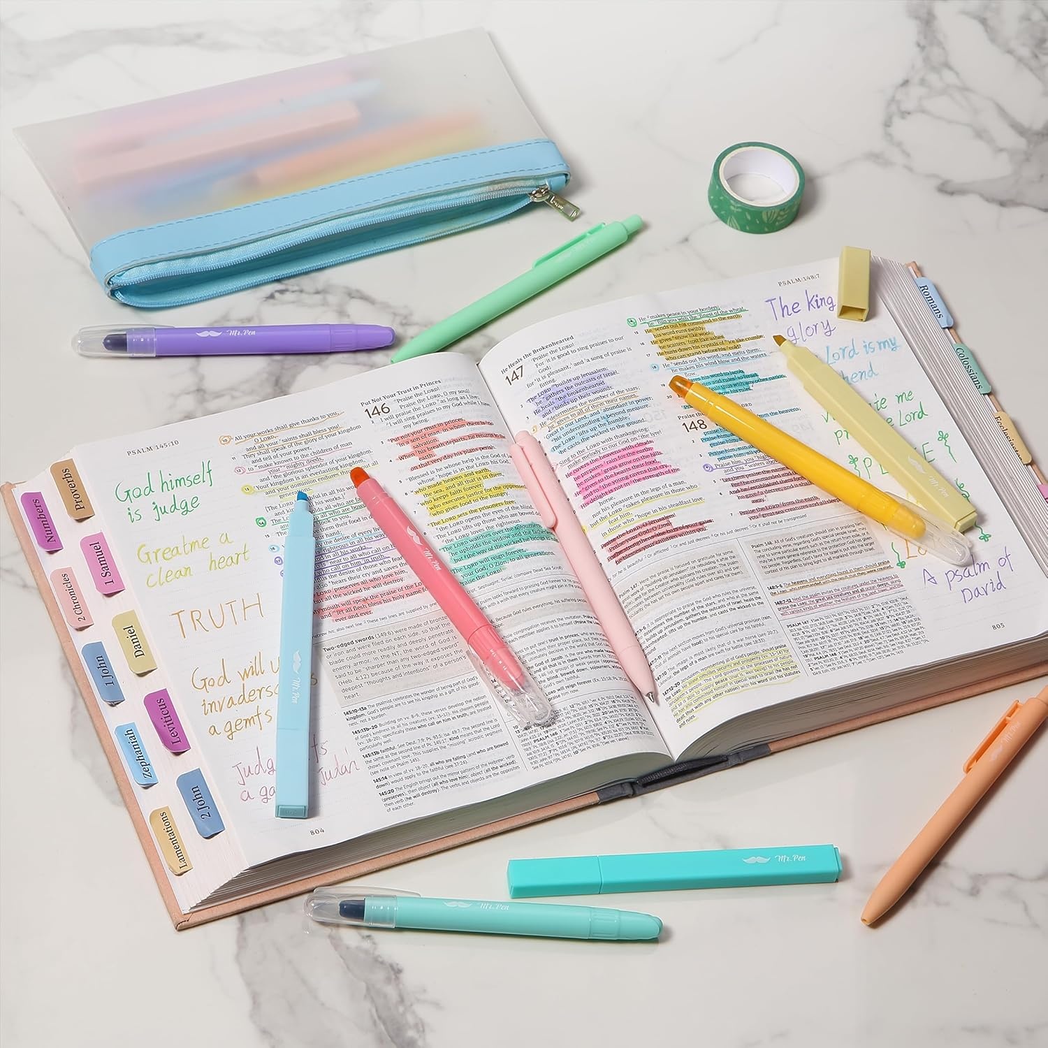 image:imageMr Pen Aesthetic Highlighters and Gel Pens 18 Pack  Pastel Colors Bible Highlighters No Bleed Colored Ink Gel Pens Fast Dry and No Smear for Bible Journaling PlannerPastel and Vibrant