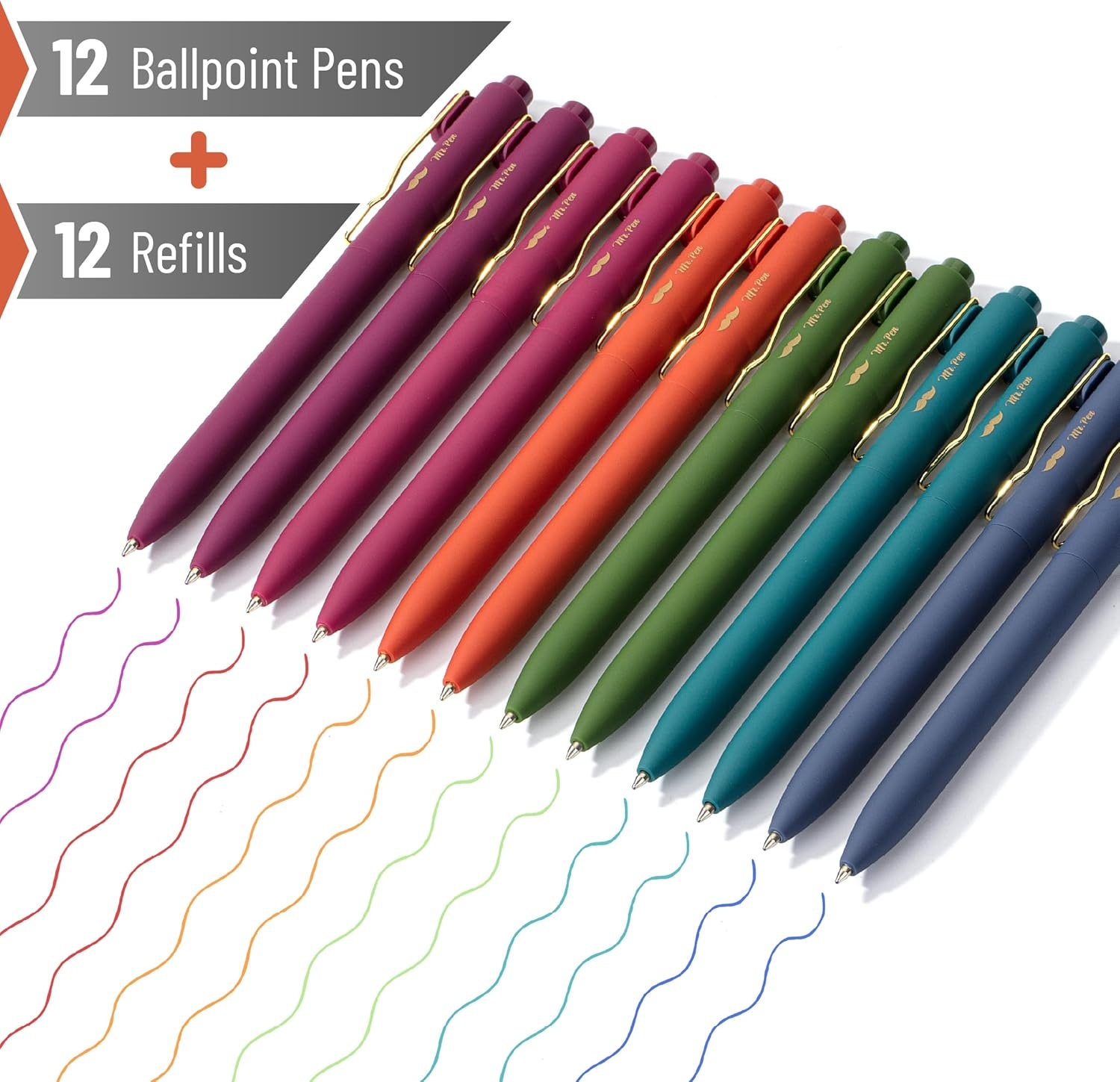 image:imageMr Pen Ballpoint Pens with Case 12 Pack Colorful Ink 12 Refills 07mm  Bible Journaling Pens Cute Ballpoint Pens Assorted Color Ink