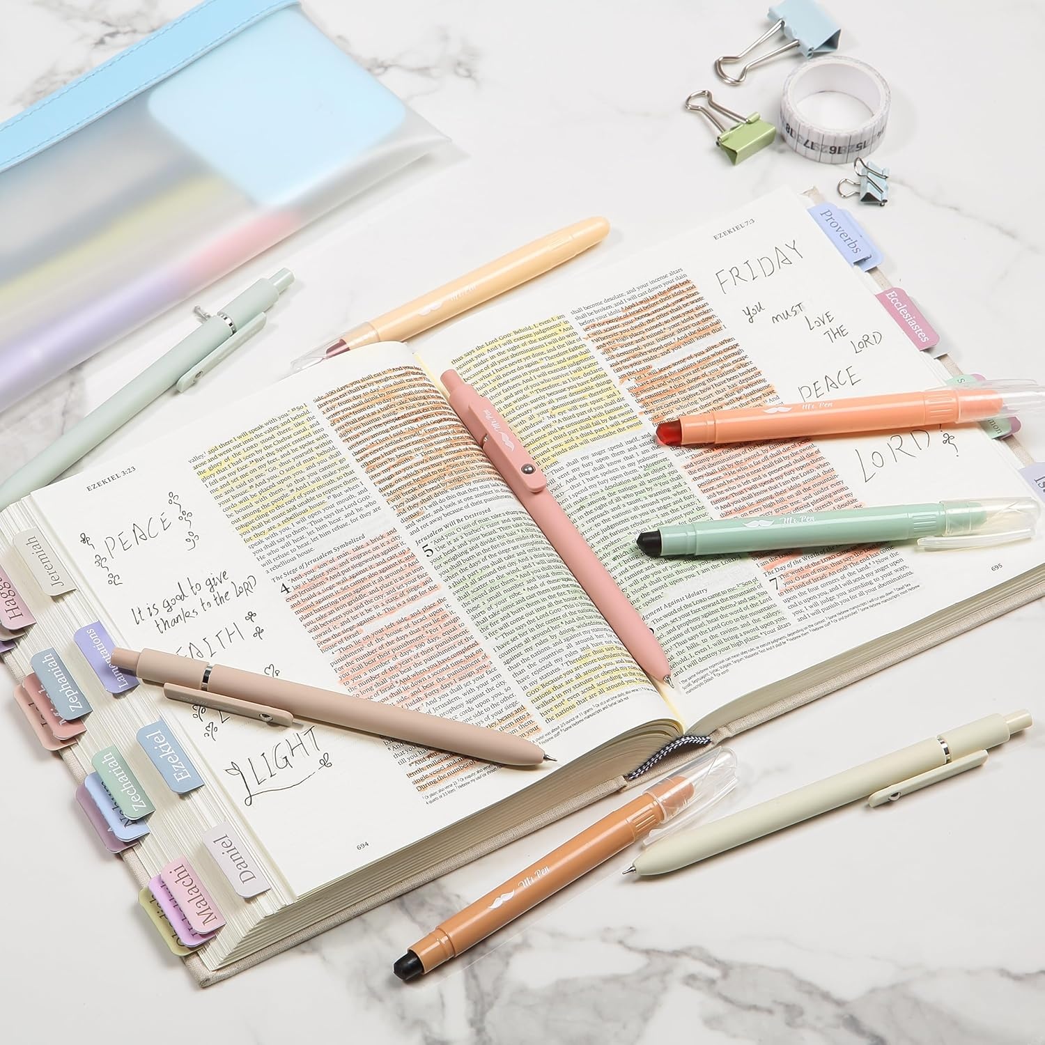 image:imageMr Pen Bible Highlighters and Gel Pens 8 Pack  Assorted Colors Gel Highlighters No Bleed Black Ink Gel Pens Fast Dry and No Smear for Bible Journaling Planner