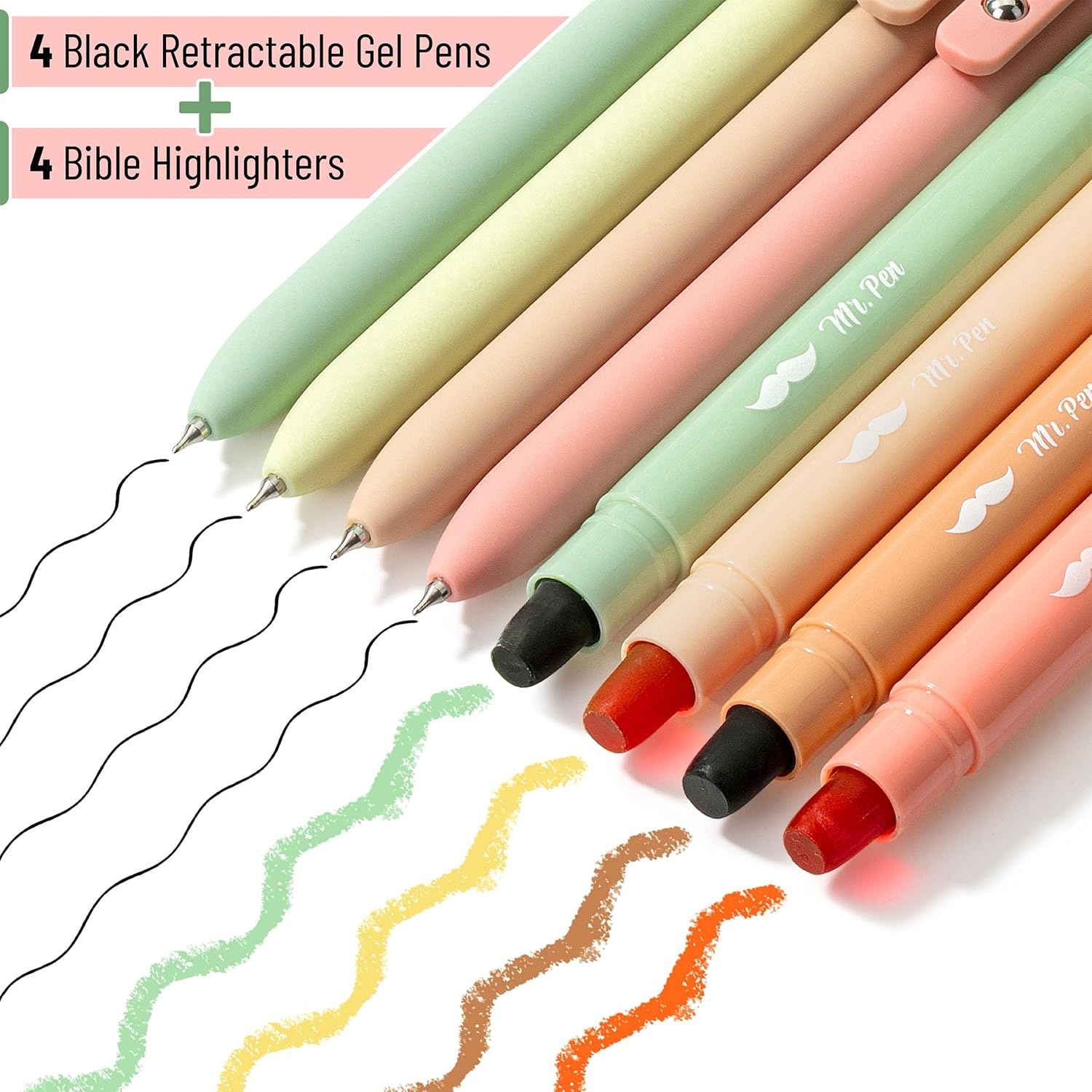 image:imageMr Pen Bible Highlighters and Gel Pens 8 Pack  Assorted Colors Gel Highlighters No Bleed Black Ink Gel Pens Fast Dry and No Smear for Bible Journaling Planner