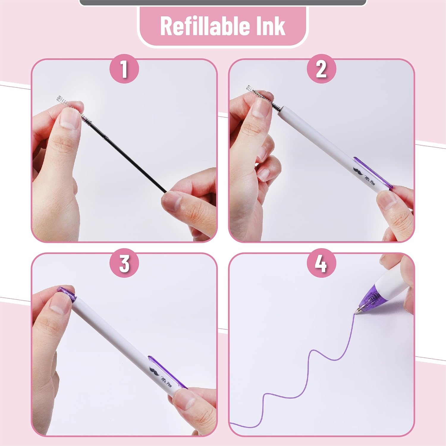image:imageMr Pen Cute Ballpoint Pens Assorted Color Ink 07mm  10 Colorful Ink Ballpoint Pens with Case and 12 Refills Cute Pens for Journaling