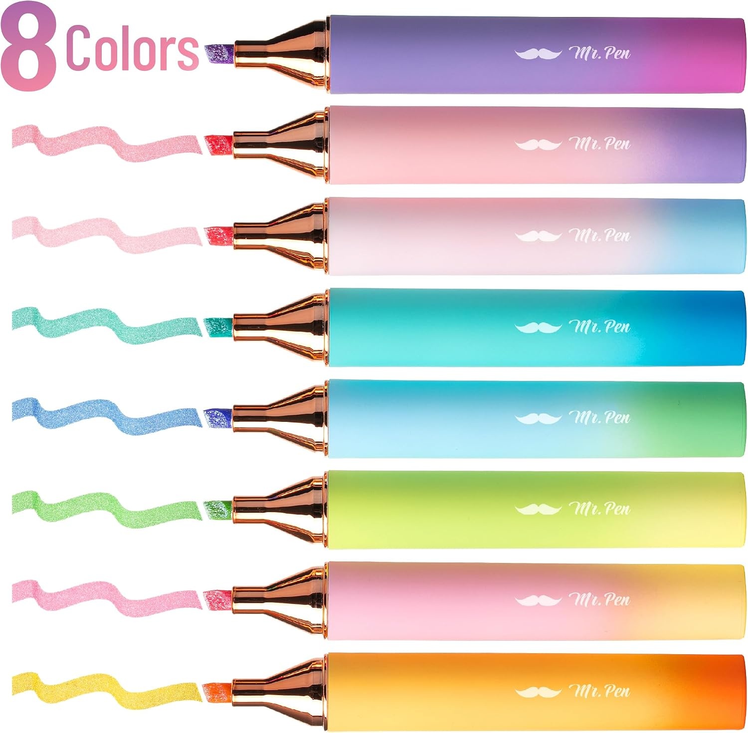 image:imageMr Pen Glitter Highlighters 8 Pack Energetic Colors  Chisel Tip Glitter Highlighter Markers for Journaling Notes Planners amp Creative Highlighting