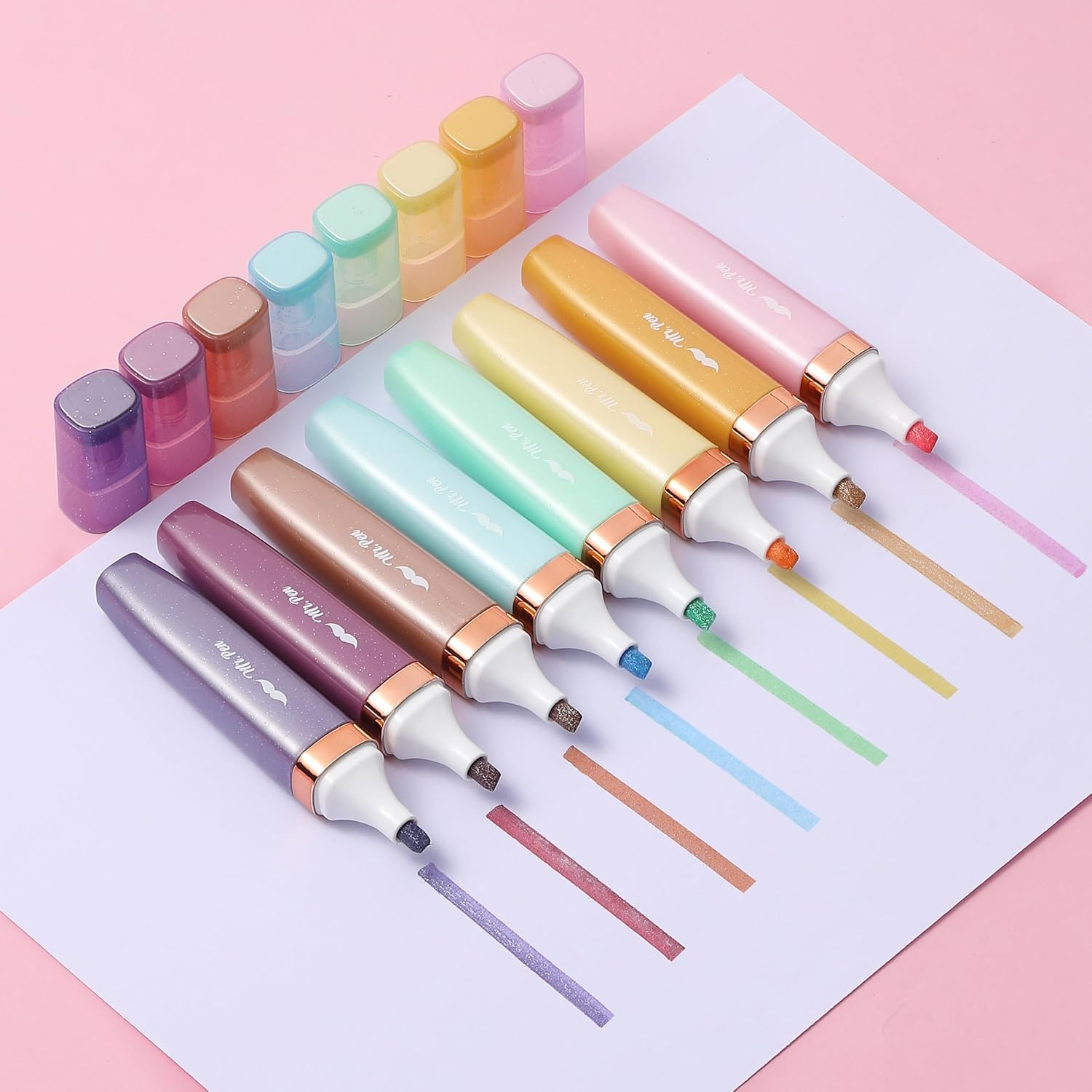 image:imageMr Pen Glitter Highlighters 8 Pack Pastel amp Metallic Colors  Chisel Tip Glitter Highlighter Markers for Journaling Notes Planners amp Creative Highlighting