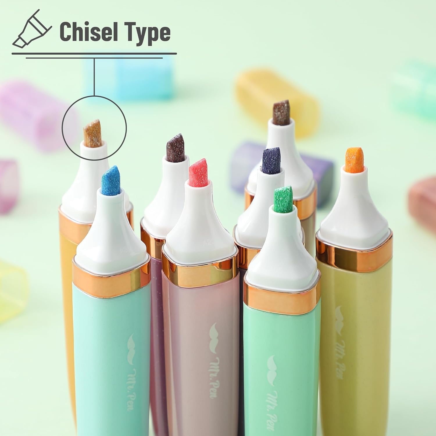 image:imageMr Pen Glitter Highlighters 8 Pack Pastel amp Metallic Colors  Chisel Tip Glitter Highlighter Markers for Journaling Notes Planners amp Creative Highlighting