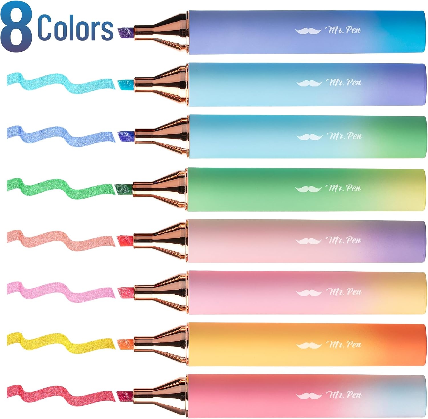 image:imageMr Pen Glitter Highlighters 8 Pack Sunshine Colors  Chisel Tip Glitter Highlighter Markers for Journaling Notes Planners amp Creative Highlighting