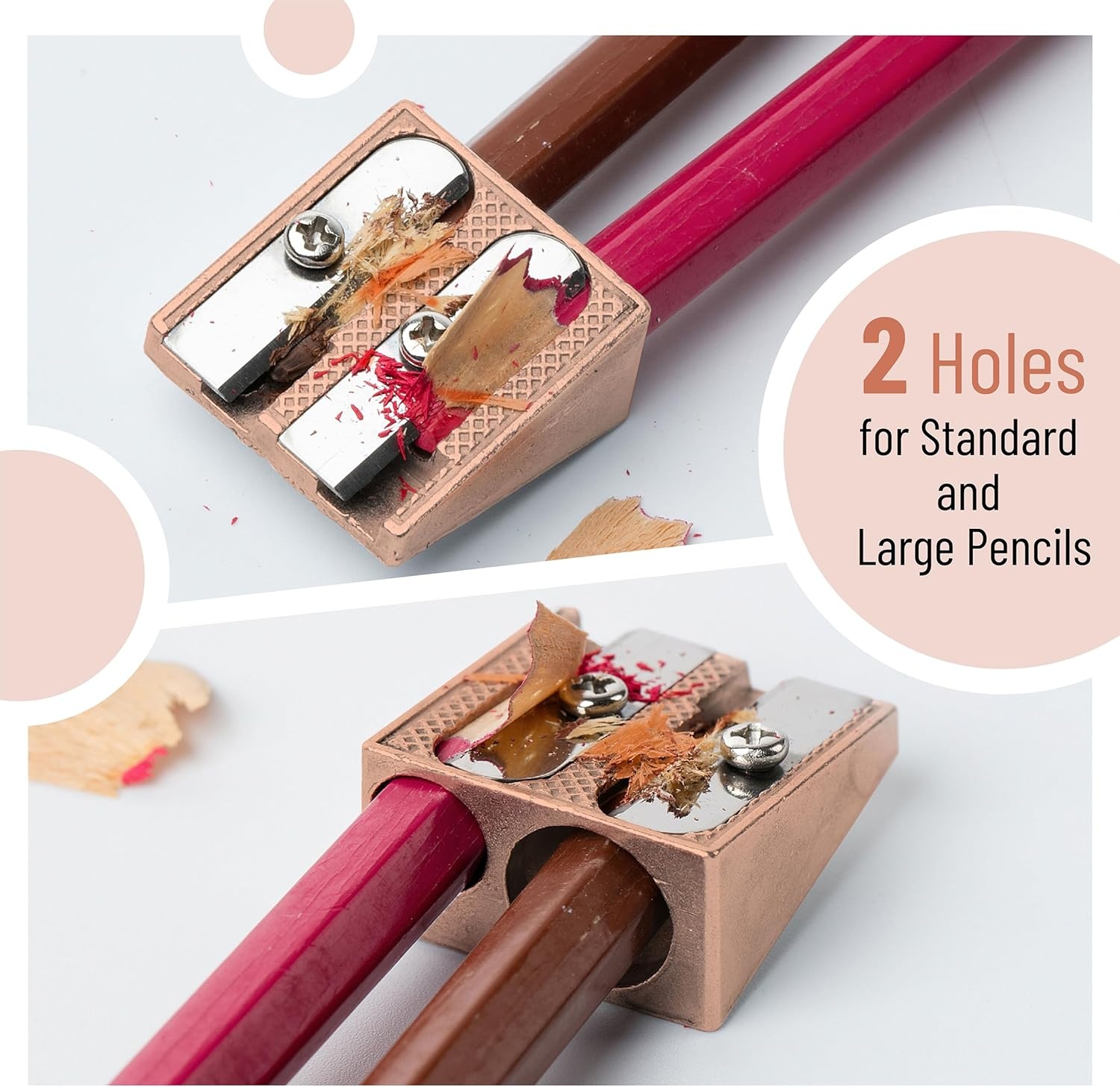 image:imageMr Pen Handheld Metal Pencil Sharpener 6 Pack  2Hole Dual Size Standard amp Jumbo Rose Gold Metal Manual Pencil Sharpeners for Graphite amp Colored Pencils School OfficeRose Gold