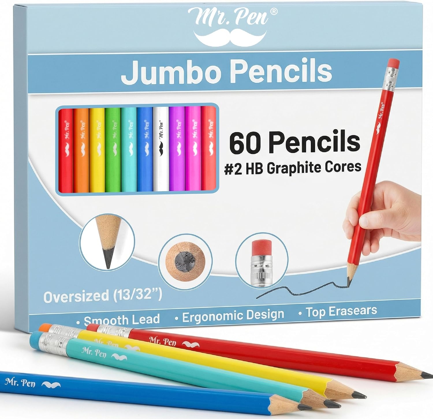 image:imageMr Pen Jumbo Pencils 30 Pack Colorful Barrels  Smooth Black 2 HB Graphite Cores Large Preschool Pencils Smooth Writing Lead for Kindergarten Kids and School SuppliesBright Barrels