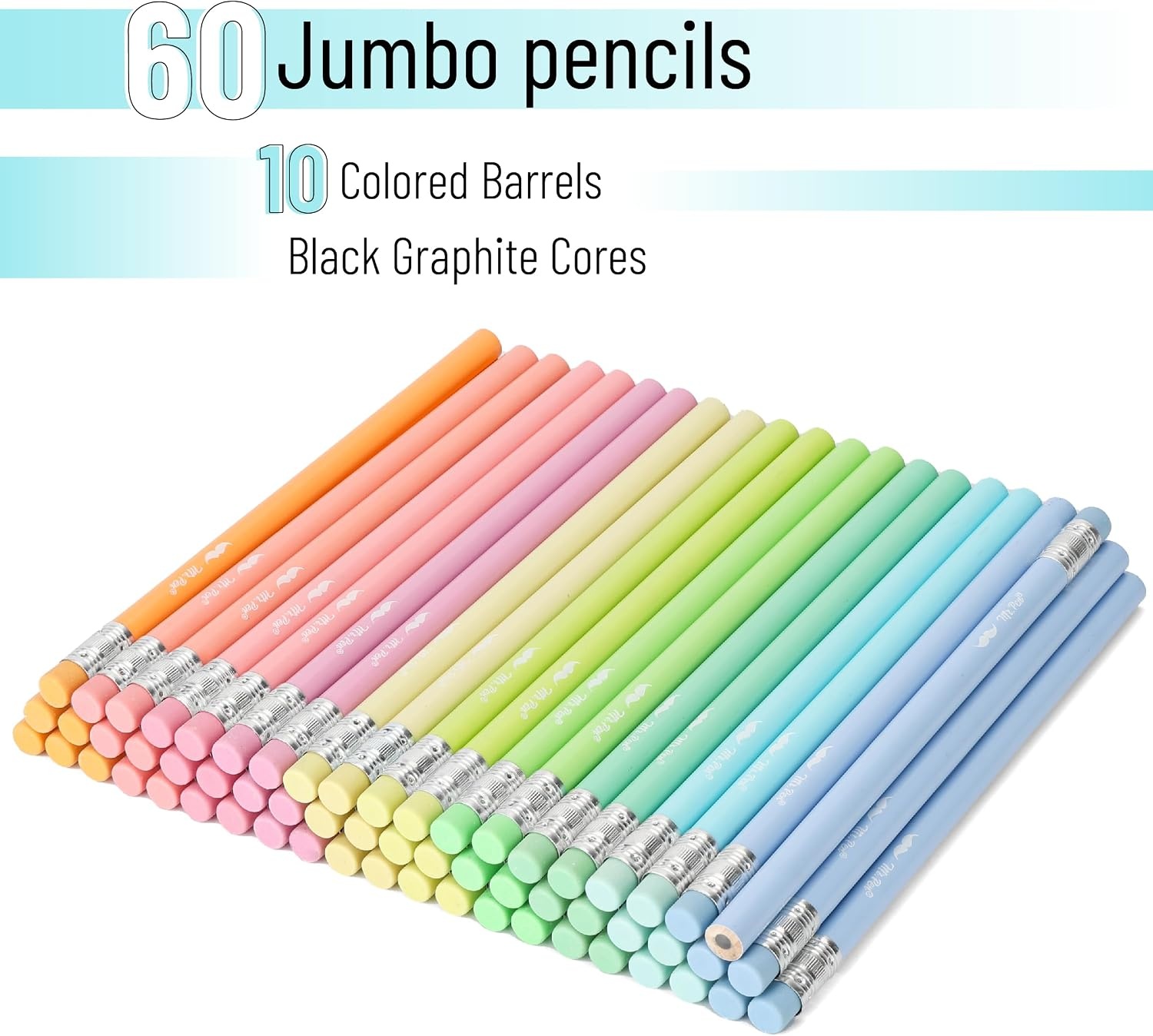 image:imageMr Pen Jumbo Pencils 30 Pack Colorful Barrels  Smooth Black 2 HB Graphite Cores Large Preschool Pencils Smooth Writing Lead for Kindergarten Kids and School SuppliesSoft Pastel Barrels