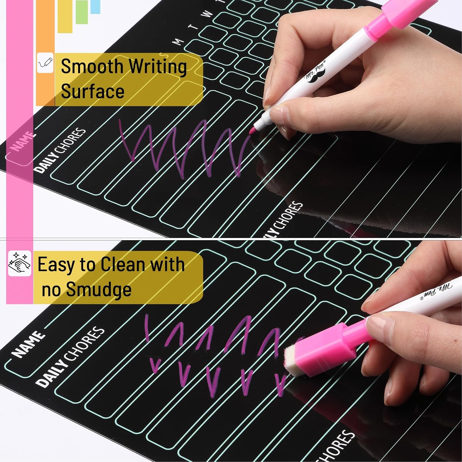 image:imageMr Pen Magnetic Dry Erase Chore Chart for Fridge 10x10 2 Pack  6x Fine Point Markers Refrigerator Magnetic Chore Chart Dry Erase for Multiple Kids Teens and AdultsBlack