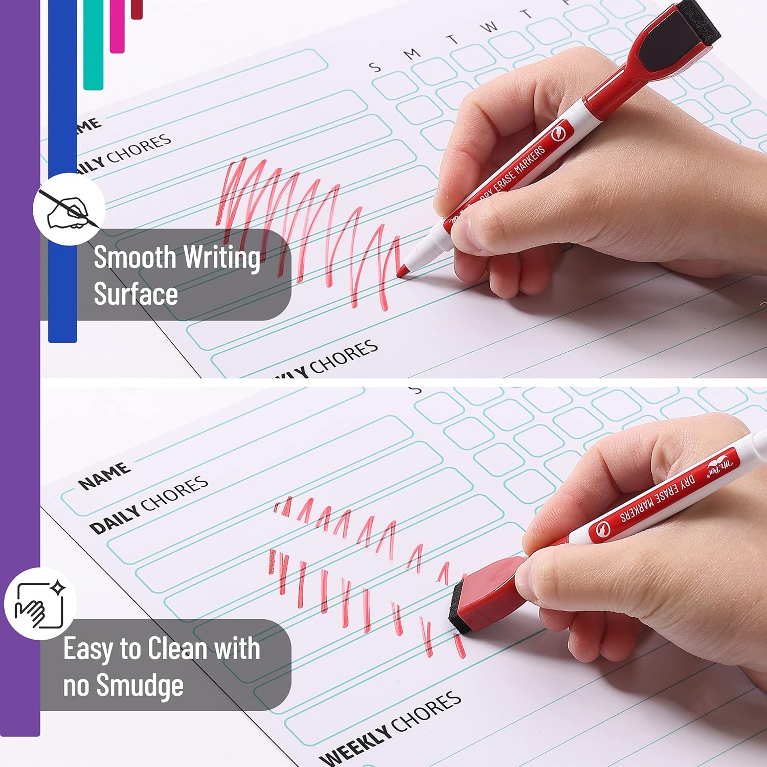 image:imageMr Pen Magnetic Dry Erase Chore Chart for Fridge 10x10 2 Pack  6x Fine Point Markers Refrigerator Magnetic Chore Chart Dry Erase for Multiple Kids Teens and AdultsWhite