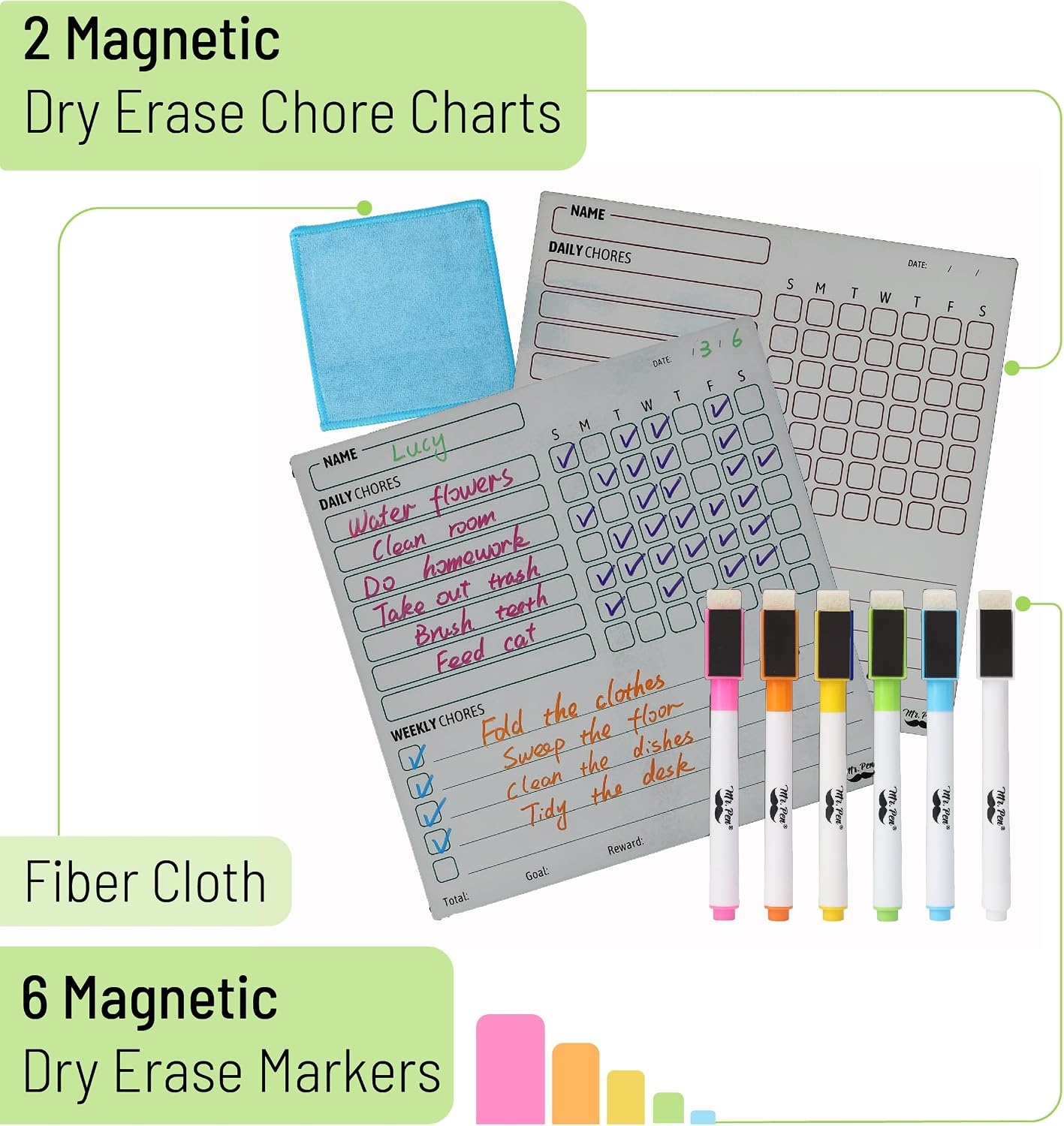 image:imageMr Pen Magnetic Dry Erase Chore Chart for Fridge 10x10 2 Pack  6x Fine Point Markers Refrigerator Magnetic Chore Chart Dry Erase for Multiple Kids Teens and AdultsSilver