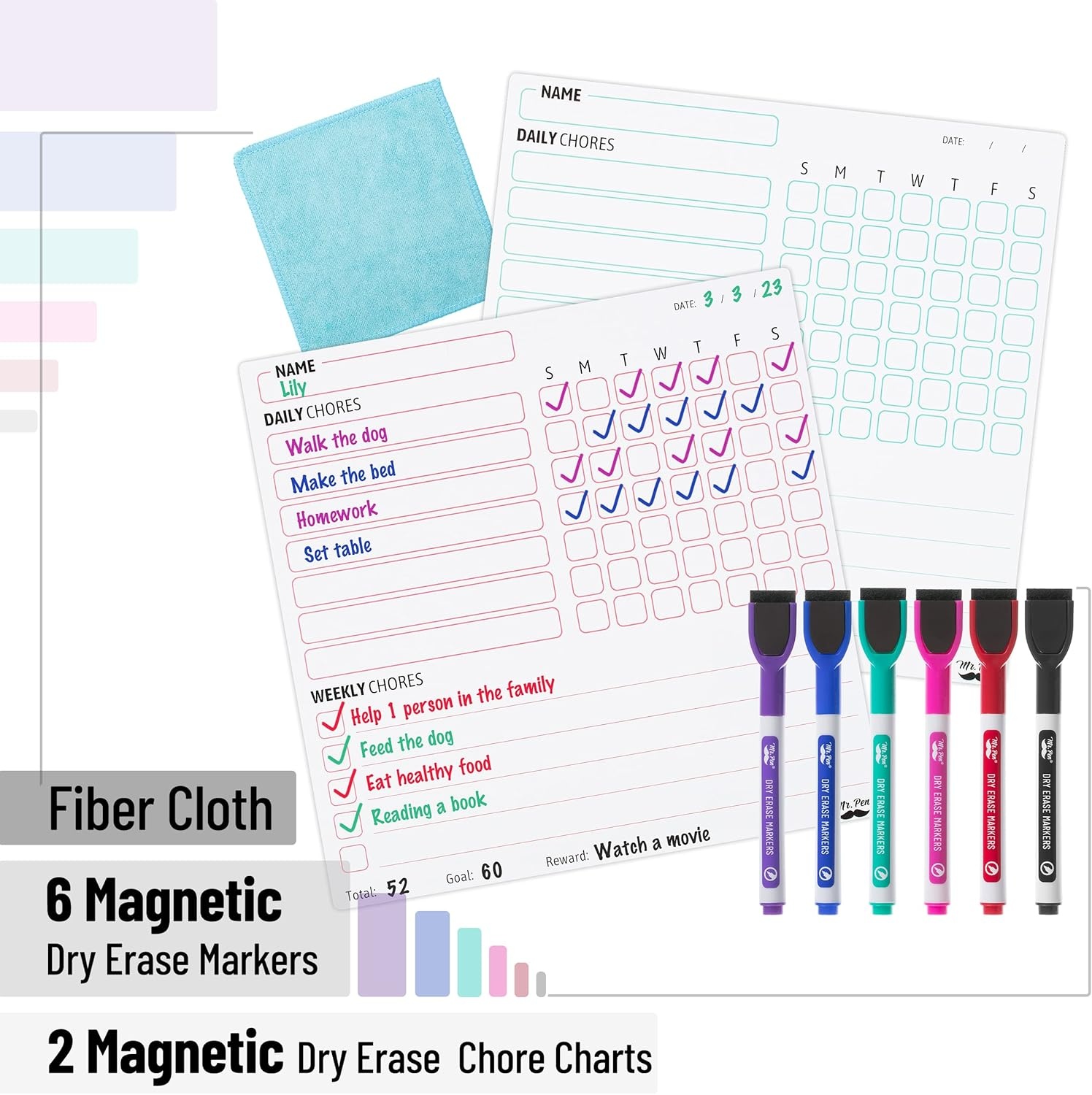 image:imageMr Pen Magnetic Dry Erase Chore Chart for Fridge 10x10 2 Pack  6x Fine Point Markers Refrigerator Magnetic Chore Chart Dry Erase for Multiple Kids Teens and AdultsWhite