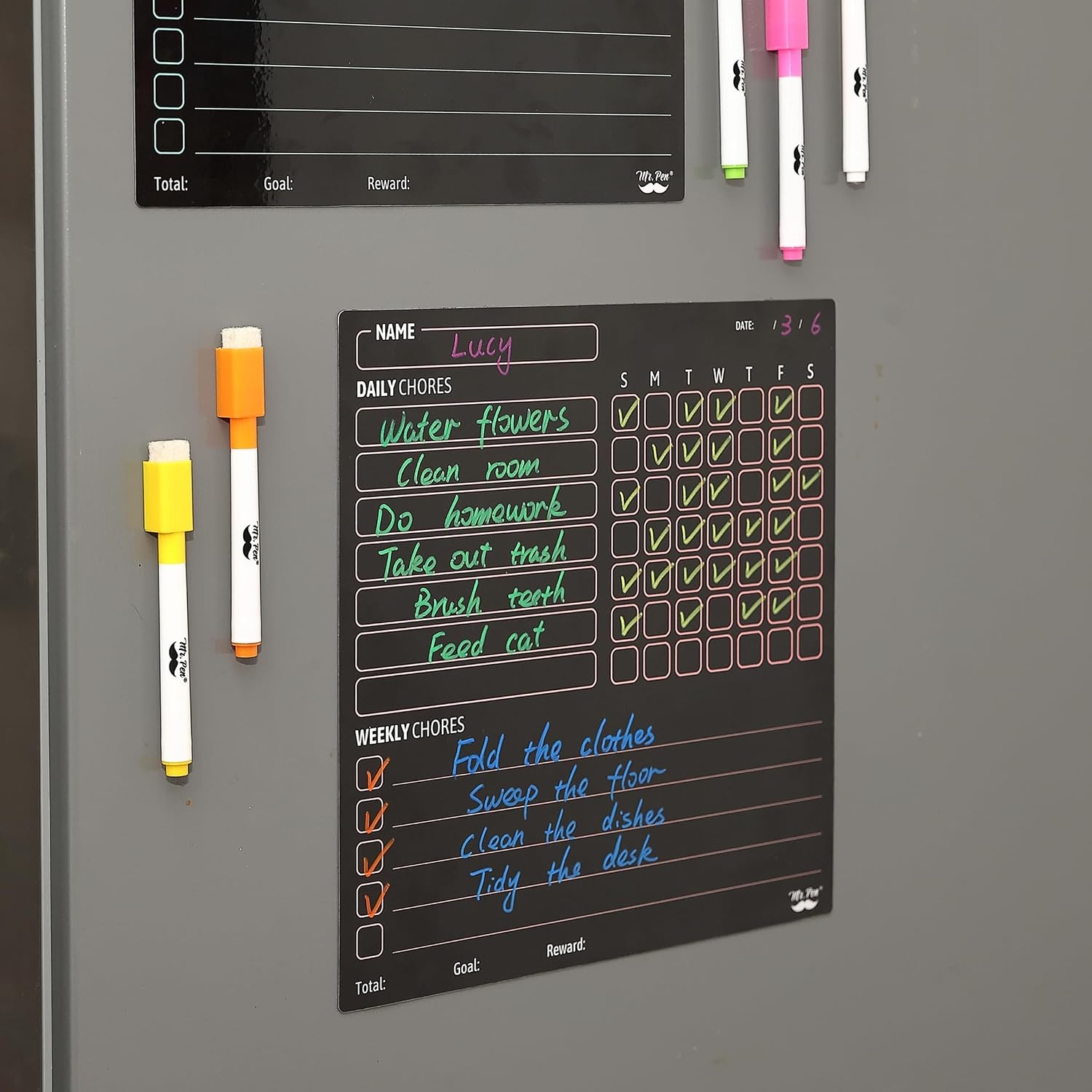 image:imageMr Pen Magnetic Dry Erase Chore Chart for Fridge 10x10 2 Pack  6x Fine Point Markers Refrigerator Magnetic Chore Chart Dry Erase for Multiple Kids Teens and AdultsBlack