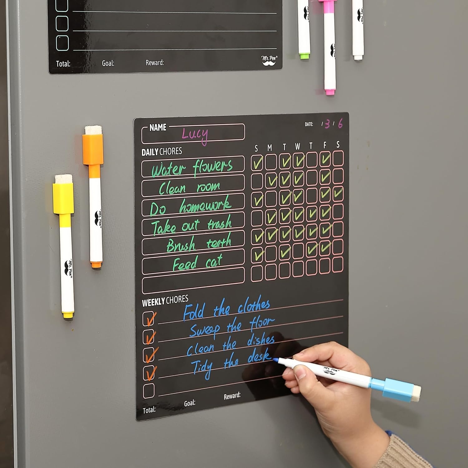 image:imageMr Pen Magnetic Dry Erase Chore Chart for Fridge 10x10 2 Pack  6x Fine Point Markers Refrigerator Magnetic Chore Chart Dry Erase for Multiple Kids Teens and AdultsBlack
