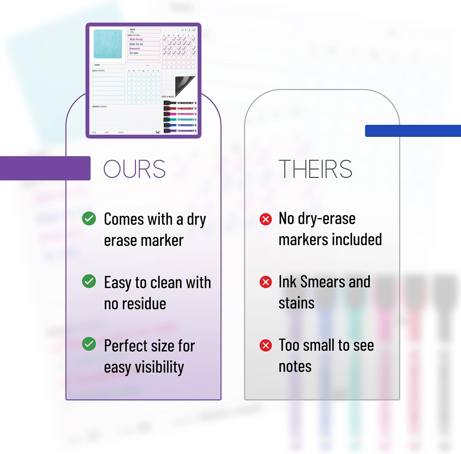 image:imageMr Pen Magnetic Dry Erase Chore Chart for Fridge 10x10 2 Pack  6x Fine Point Markers Refrigerator Magnetic Chore Chart Dry Erase for Multiple Kids Teens and AdultsWhite