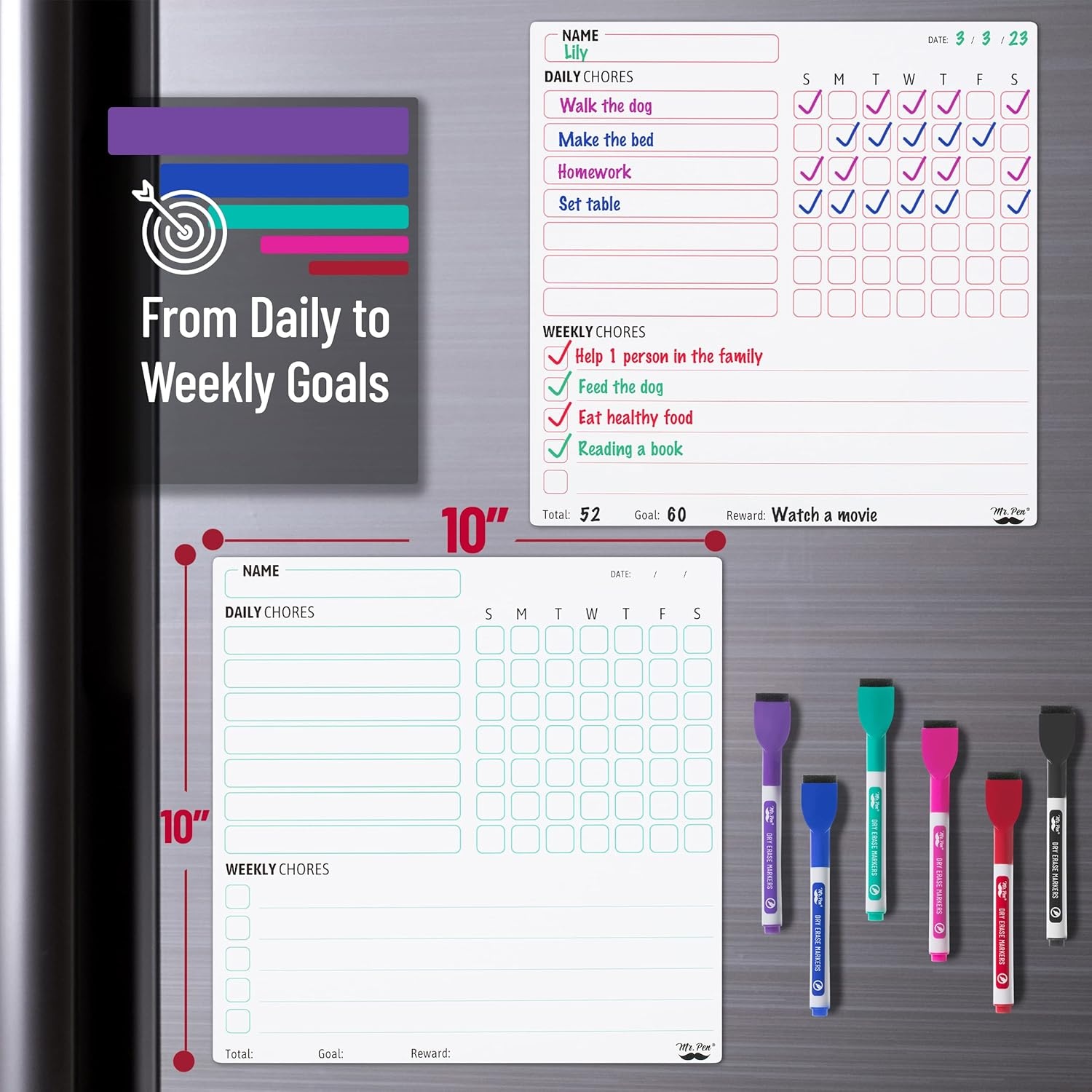 image:imageMr Pen Magnetic Dry Erase Chore Chart for Fridge 10x10 2 Pack  6x Fine Point Markers Refrigerator Magnetic Chore Chart Dry Erase for Multiple Kids Teens and AdultsWhite