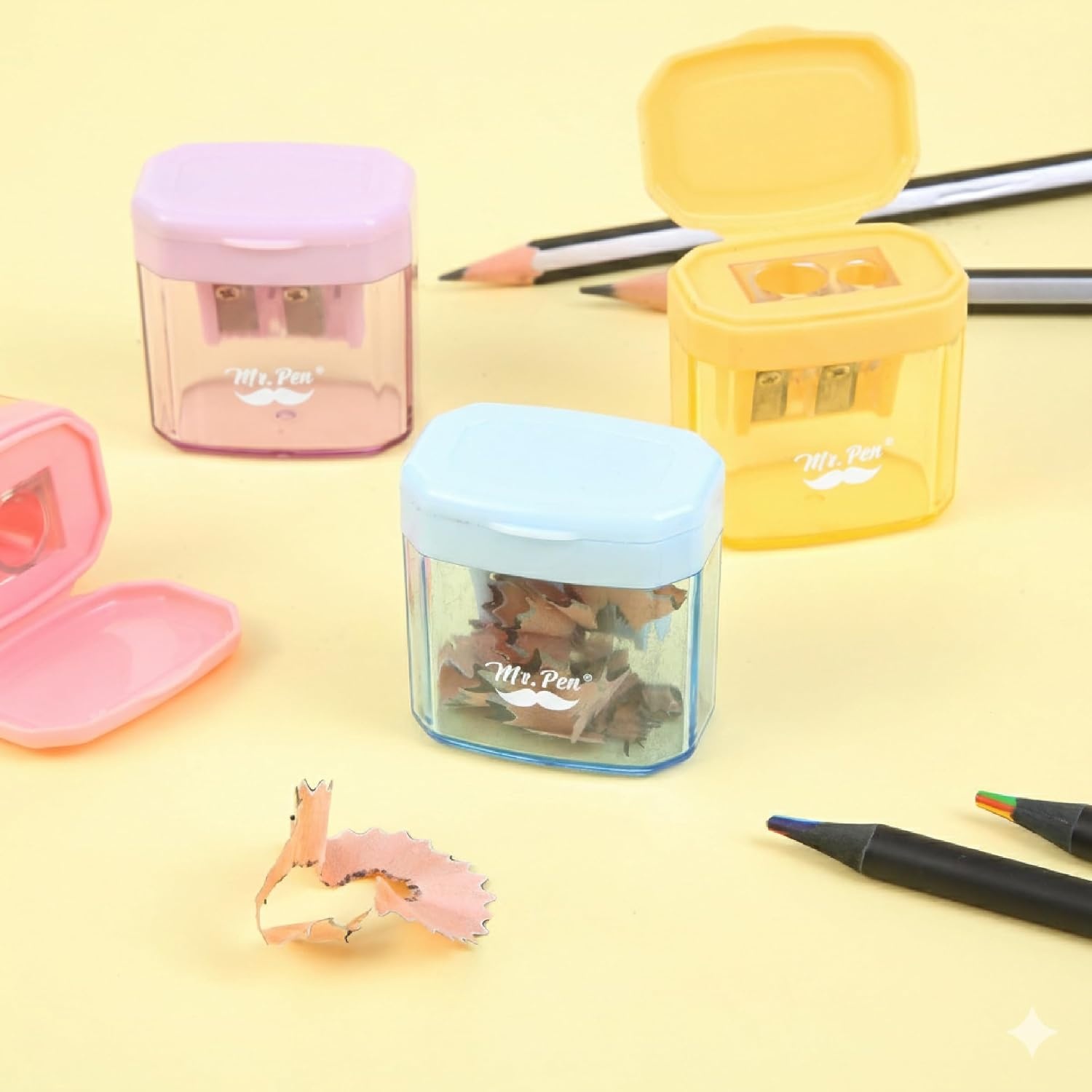 image:imageMr Pen Manual Pencil Sharpener 6 Pack Colorful Dual Holes  Compatible with Standard and Jumbo Pencils Snapon Lid Colored Handheld Pencil Sharpener for Artists ClassroomMulticolor