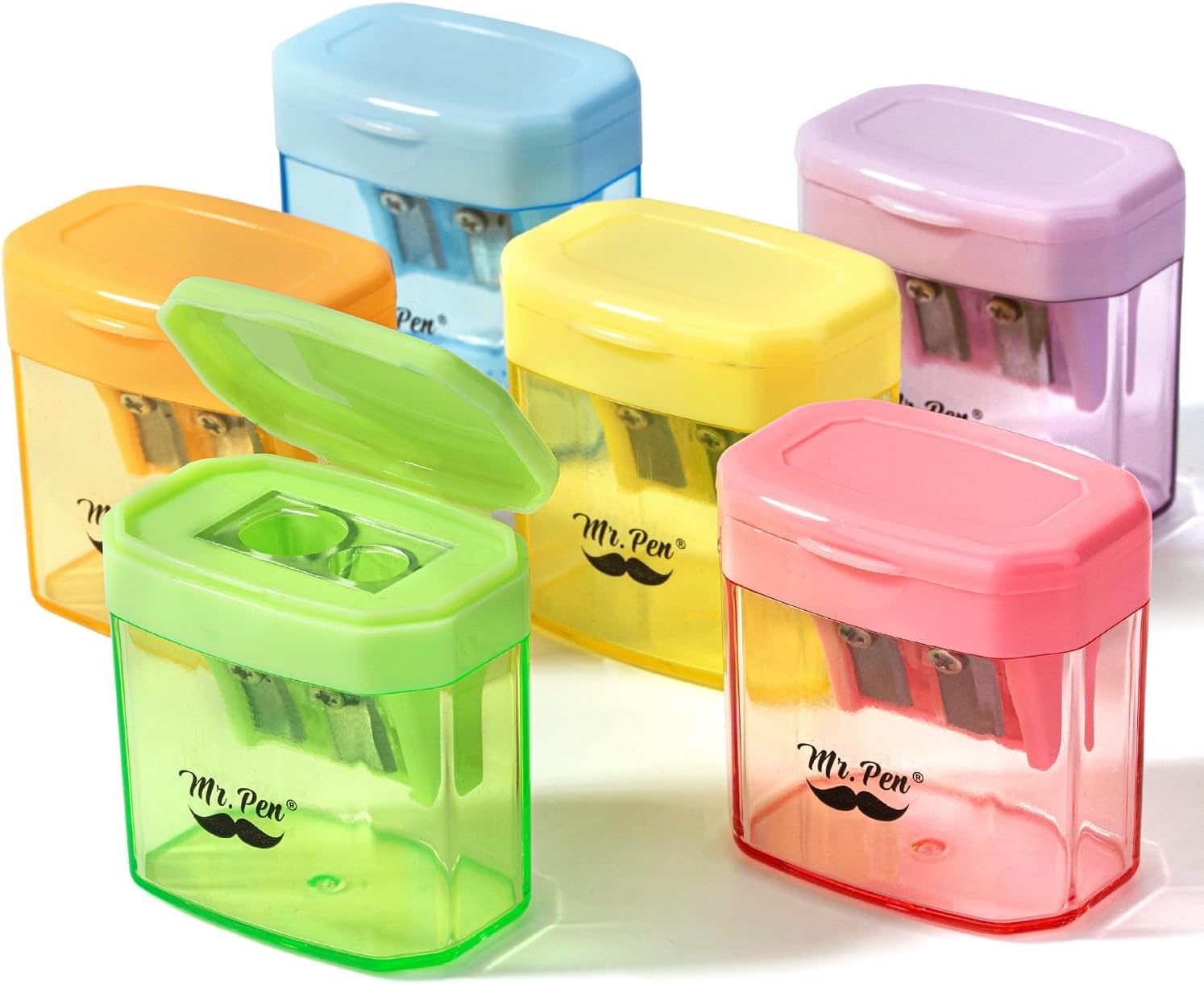 image:imageMr Pen Manual Pencil Sharpener 6 Pack Colorful Dual Holes  Compatible with Standard and Jumbo Pencils Snapon Lid Colored Handheld Pencil Sharpener for Artists ClassroomMulticolor