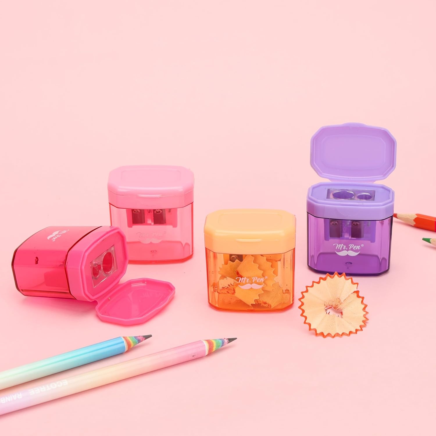 image:imageMr Pen Manual Pencil Sharpener 6 Pack Colorful Dual Holes  Compatible with Standard and Jumbo Pencils Snapon Lid Colored Handheld Pencil Sharpener for Artists ClassroomCandy Bloom