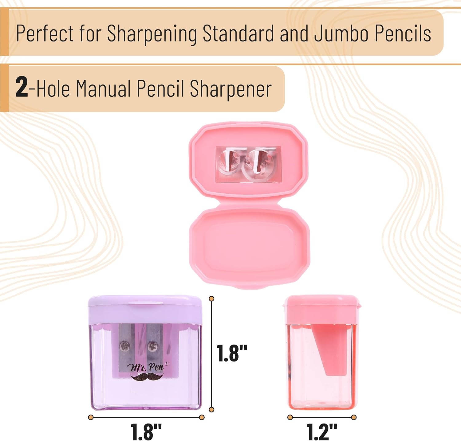 image:imageMr Pen Manual Pencil Sharpener 6 Pack Colorful Dual Holes  Compatible with Standard and Jumbo Pencils Snapon Lid Colored Handheld Pencil Sharpener for Artists ClassroomMulticolor