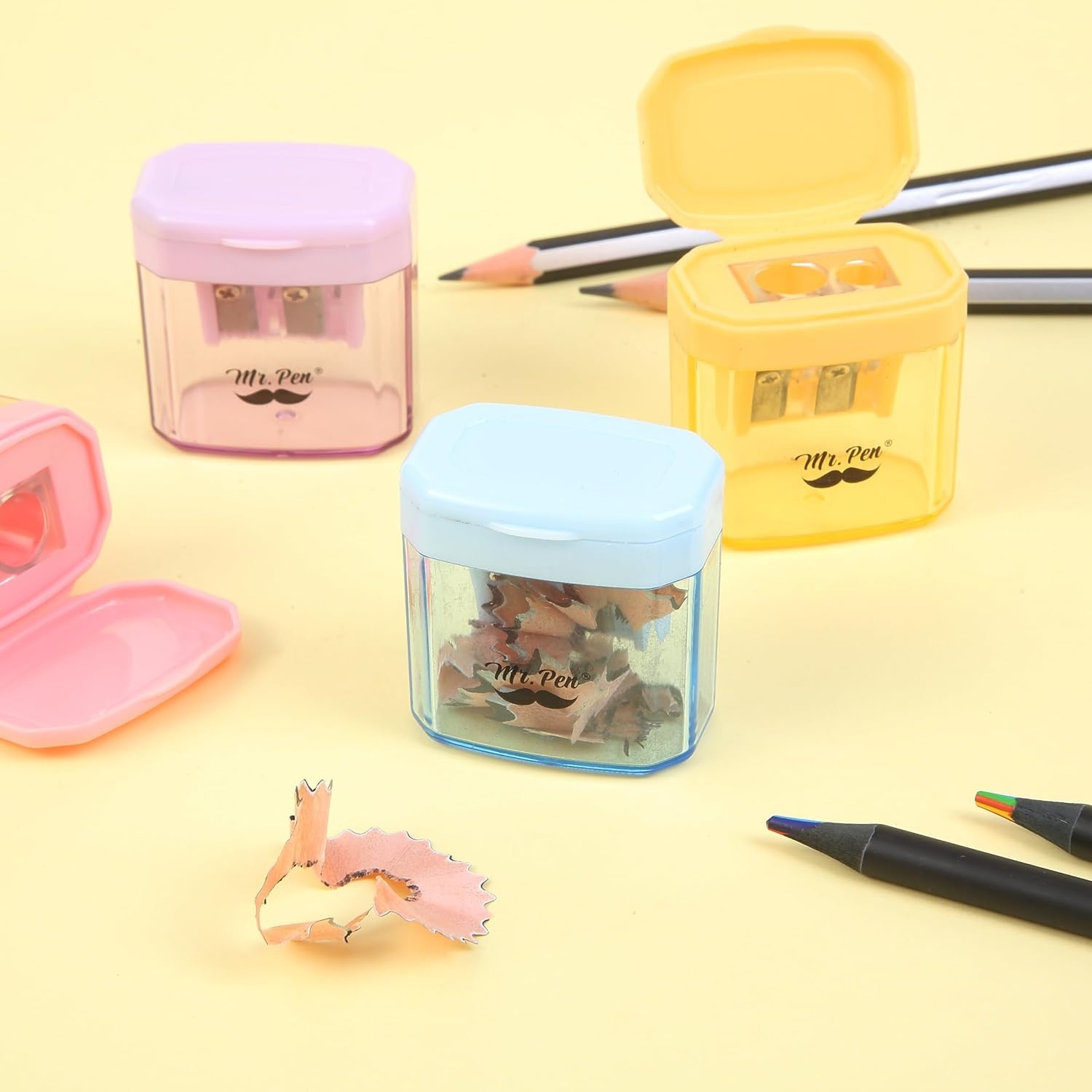 image:imageMr Pen Manual Pencil Sharpener 6 Pack Colorful Dual Holes  Compatible with Standard and Jumbo Pencils Snapon Lid Colored Handheld Pencil Sharpener for Artists ClassroomMulticolor