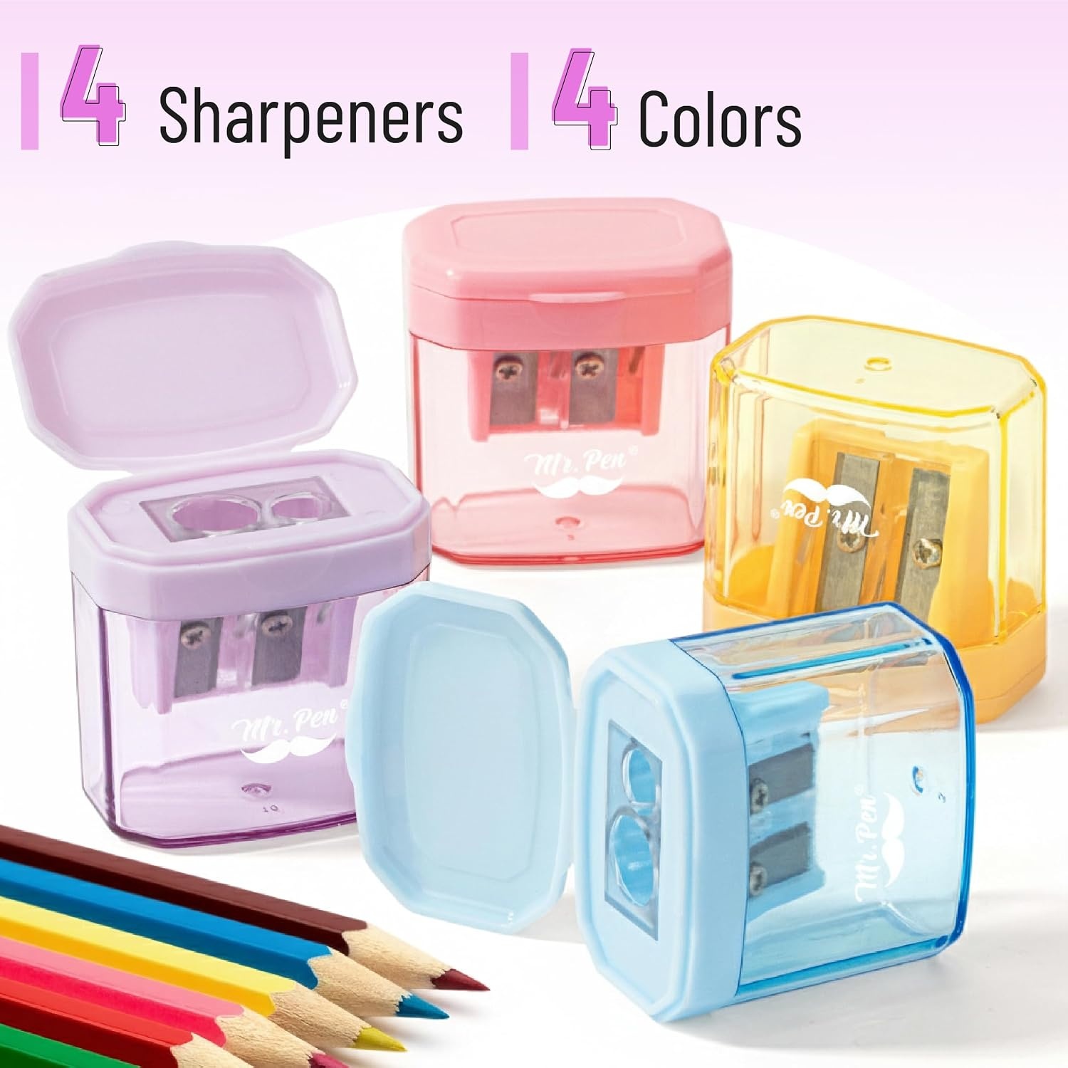 image:imageMr Pen Manual Pencil Sharpener 6 Pack Colorful Dual Holes  Compatible with Standard and Jumbo Pencils Snapon Lid Colored Handheld Pencil Sharpener for Artists ClassroomMulticolor