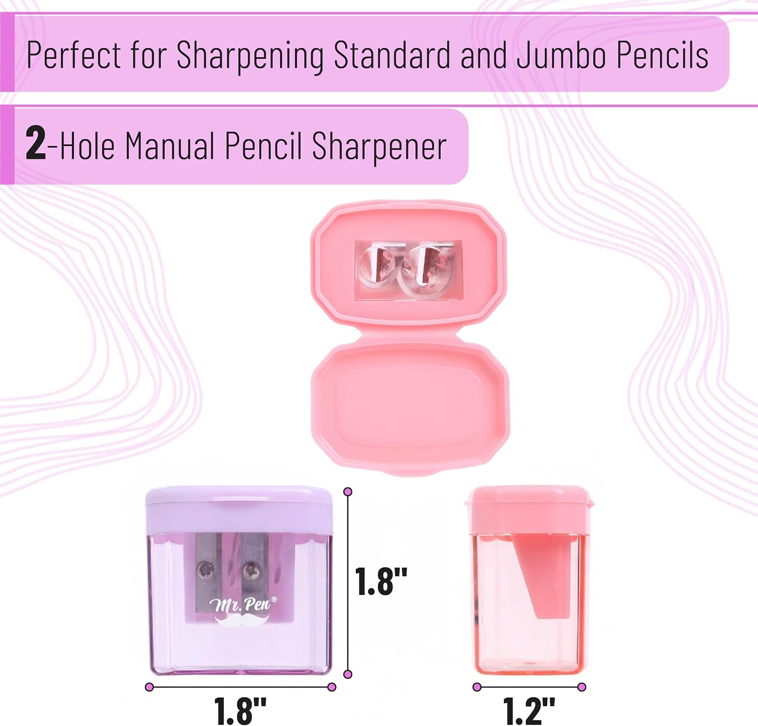 image:imageMr Pen Manual Pencil Sharpener 6 Pack Colorful Dual Holes  Compatible with Standard and Jumbo Pencils Snapon Lid Colored Handheld Pencil Sharpener for Artists ClassroomMulticolor