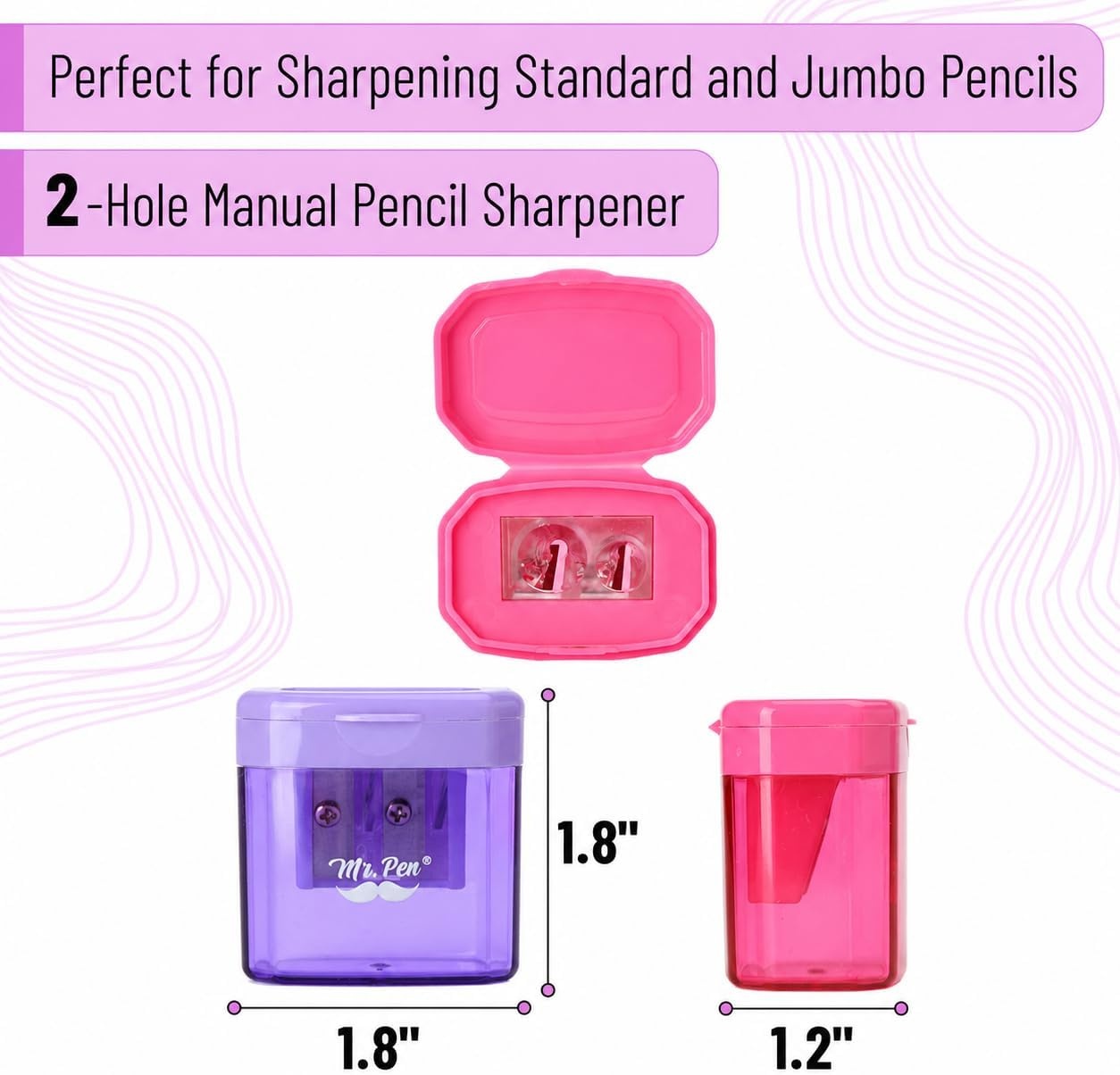 image:imageMr Pen Manual Pencil Sharpener 6 Pack Colorful Dual Holes  Compatible with Standard and Jumbo Pencils Snapon Lid Colored Handheld Pencil Sharpener for Artists ClassroomCandy Bloom
