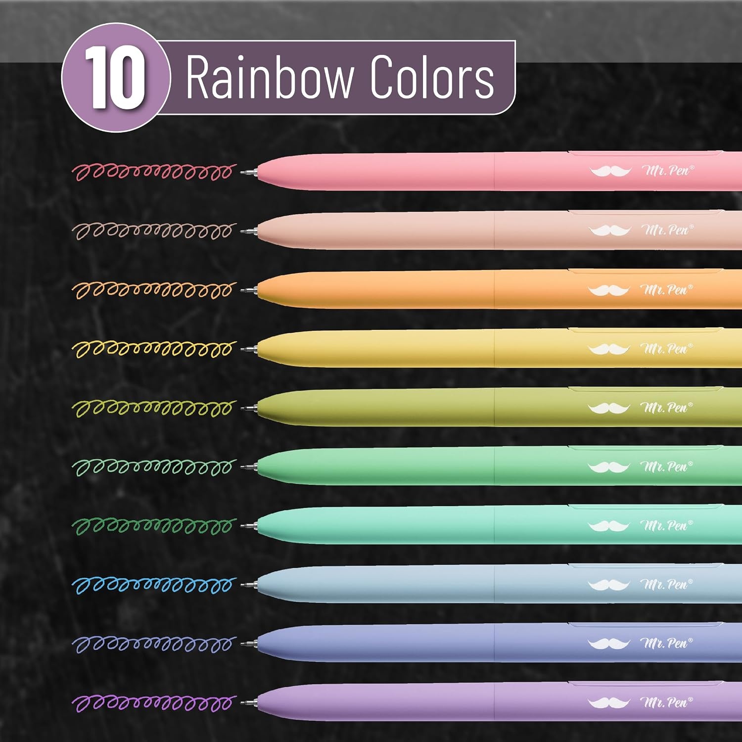 image:imageMr Pen Retractable Gel Pens 10 Pack Assorted Color Ink  Fine Point 05 mm Fast Dry Smooth Writing Cute Gel Ink Pens for Drawing Writing Planner and School Supplies1 Count Pack of 1