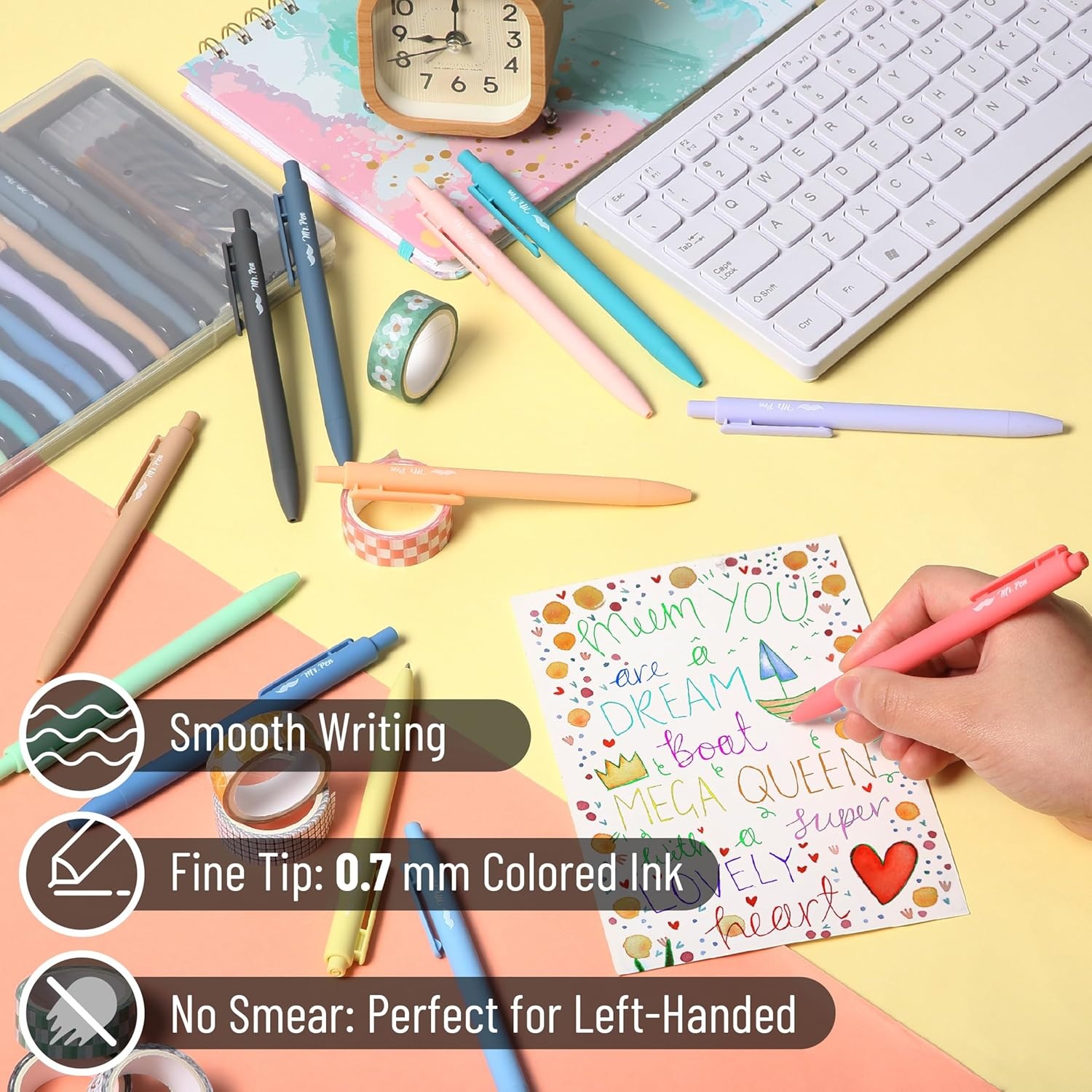 image:imageMr Pen Retractable Gel Pens with Case 12 Pack Assorted Color Ink  12 Refills Fine Point 07 mm Fast Dry Smooth Writing Cute Gel Ink Pens for Drawing Writing Planner and School Supplies