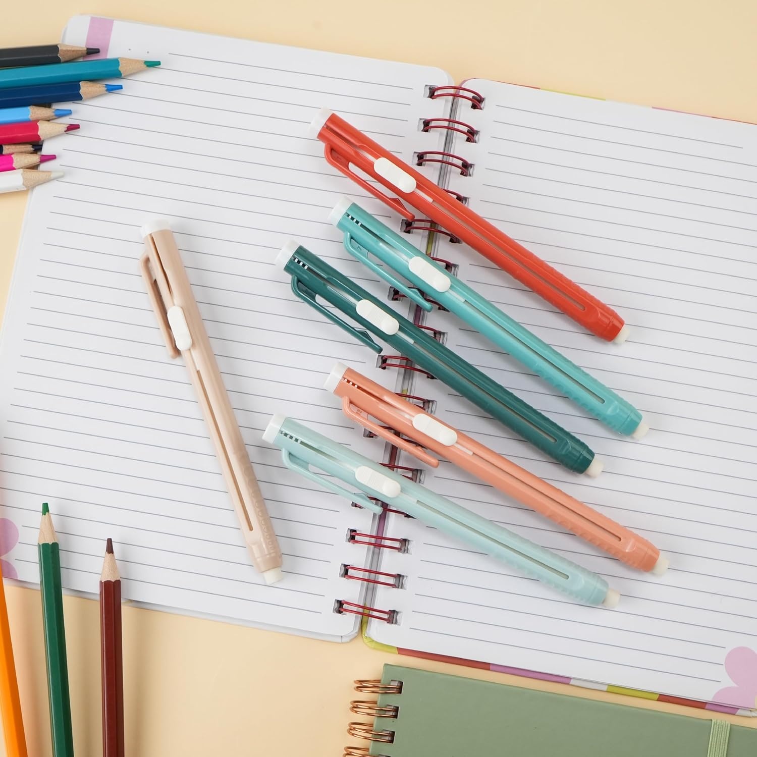 image:imageMr Pen Retractable Mechanical Eraser Pen 6 Pack Earthy Colors Erasers for Pencils Eraser for ArtistsCoral