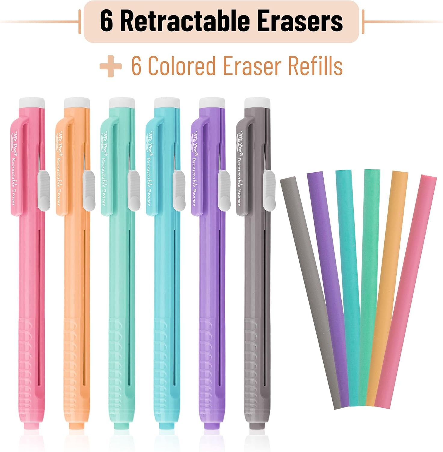 image:imageMr Pen Retractable Mechanical Eraser Pen 6 Pack Earthy Colors Erasers for Pencils Eraser for ArtistsPastel With Colored Erasers