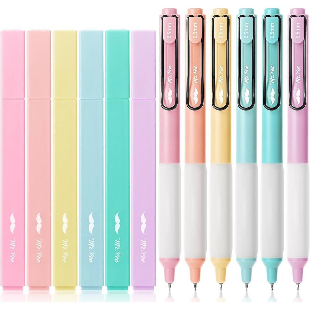 image:imageMr Pen Aesthetic Highlighters and Gel Pens 12 Pack  Assorted Colors Bible Highlighters No Bleed Assorted Ink Gel Pens Fast Dry and No Smear for Bible Journaling PlannerPastel