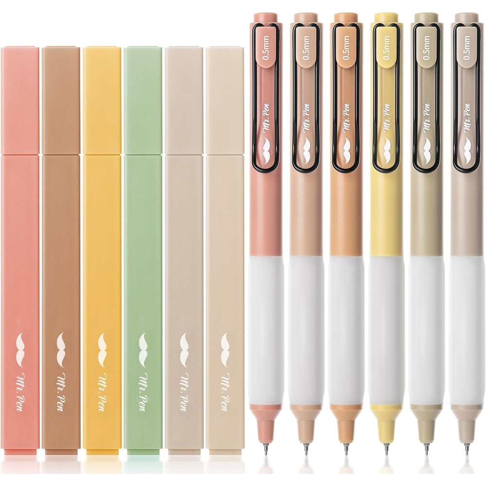 image:imageMr Pen Aesthetic Highlighters and Gel Pens 12 Pack  Assorted Colors Bible Highlighters No Bleed Assorted Ink Gel Pens Fast Dry and No Smear for Bible Journaling PlannerEarthy