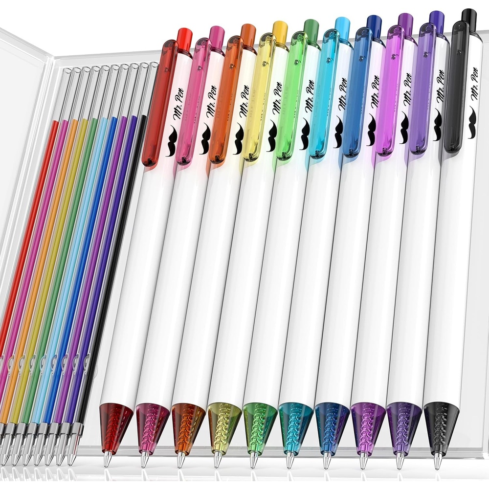 image:imageMr Pen Cute Ballpoint Pens Assorted Color Ink 07mm  10 Colorful Ink Ballpoint Pens with Case and 12 Refills Cute Pens for Journaling